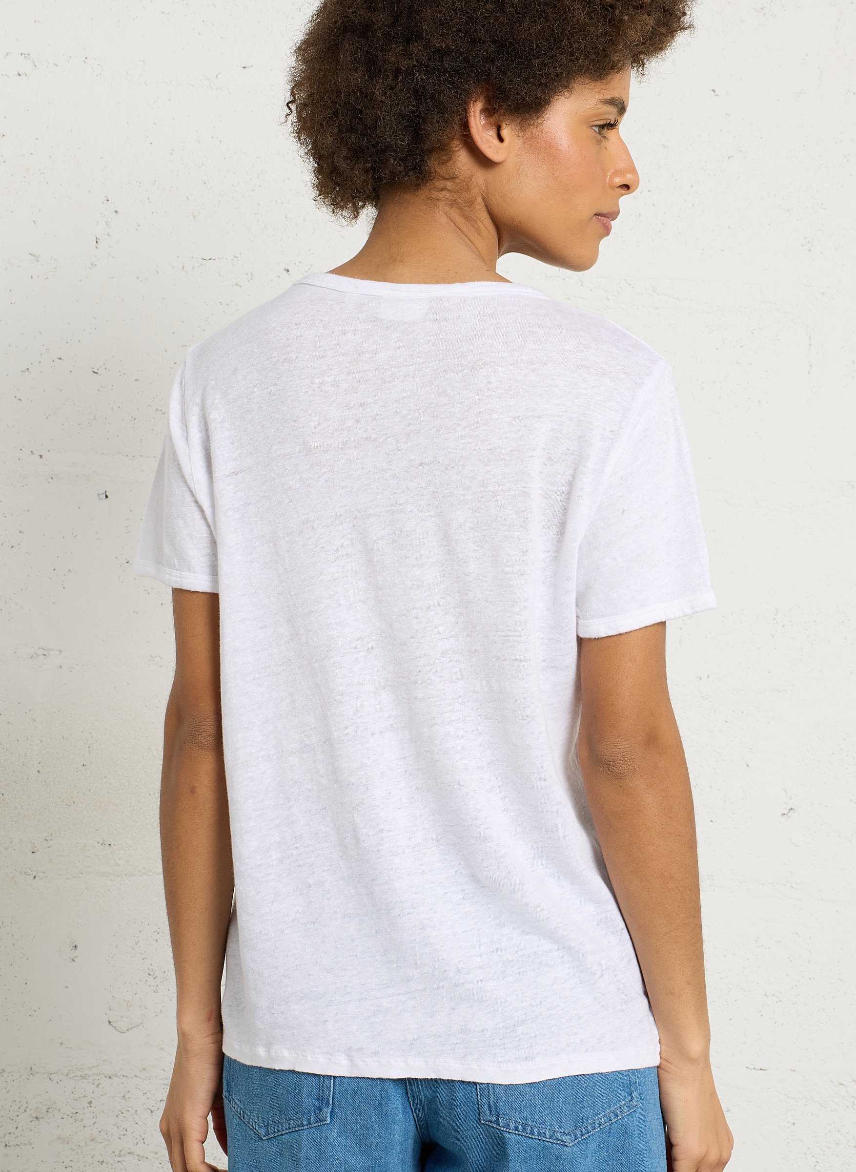 Tee-shirt col rond en lin HARTFORD Blanc