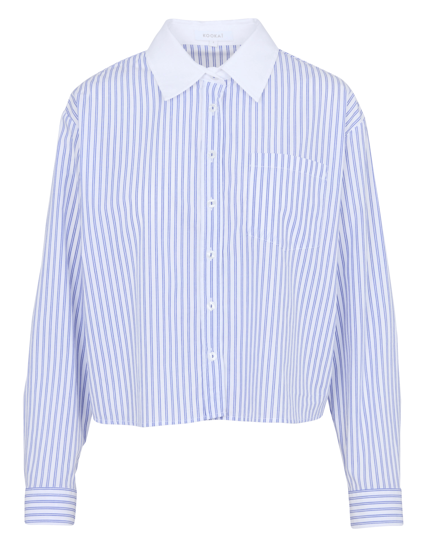 Rechte, gestreepte, katoenen blouse met klassieke kraag KOOKAI Blauw