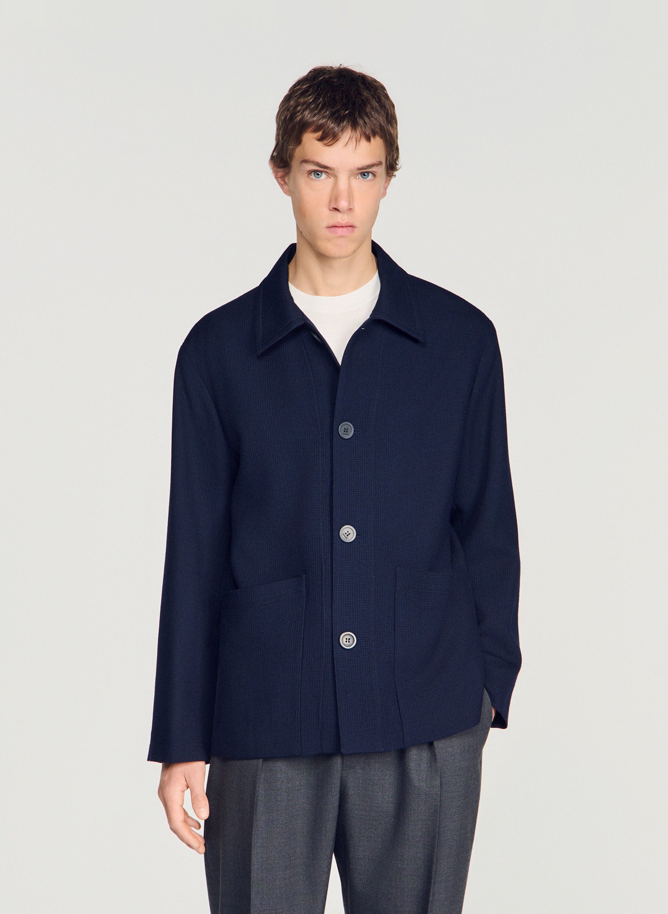 Veste droite en laine SANDRO Bleu