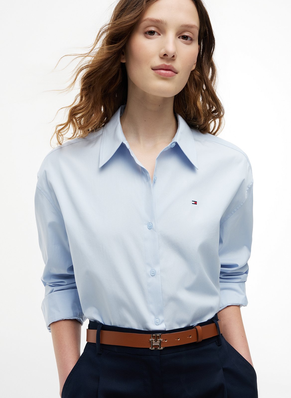 Einfarbiges gerade geschnittenes Hemd mit Knopfleiste TOMMY HILFIGER Blau