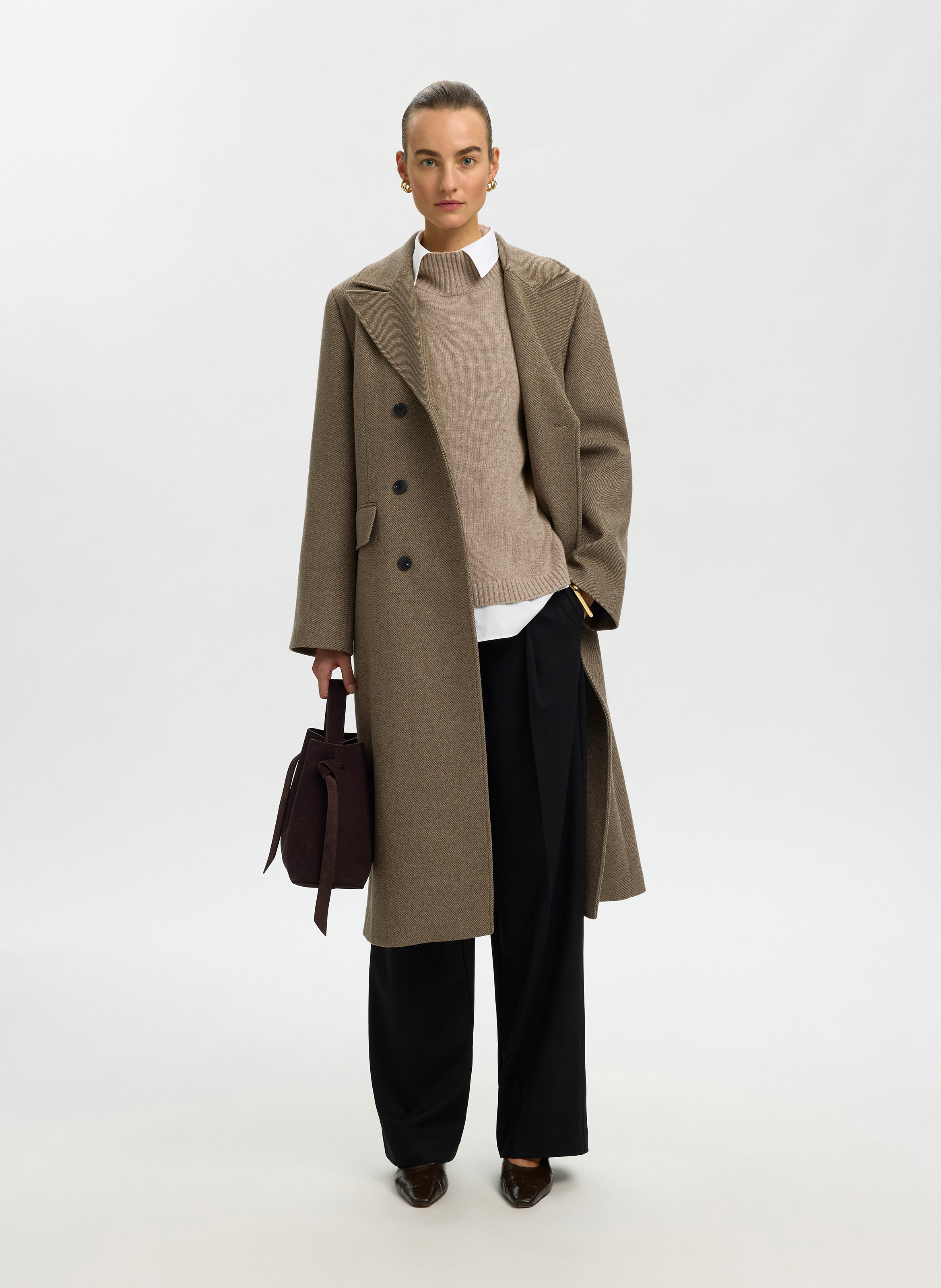 Oversized turtleneck wool and cashmere sweater SELECTED Brown
