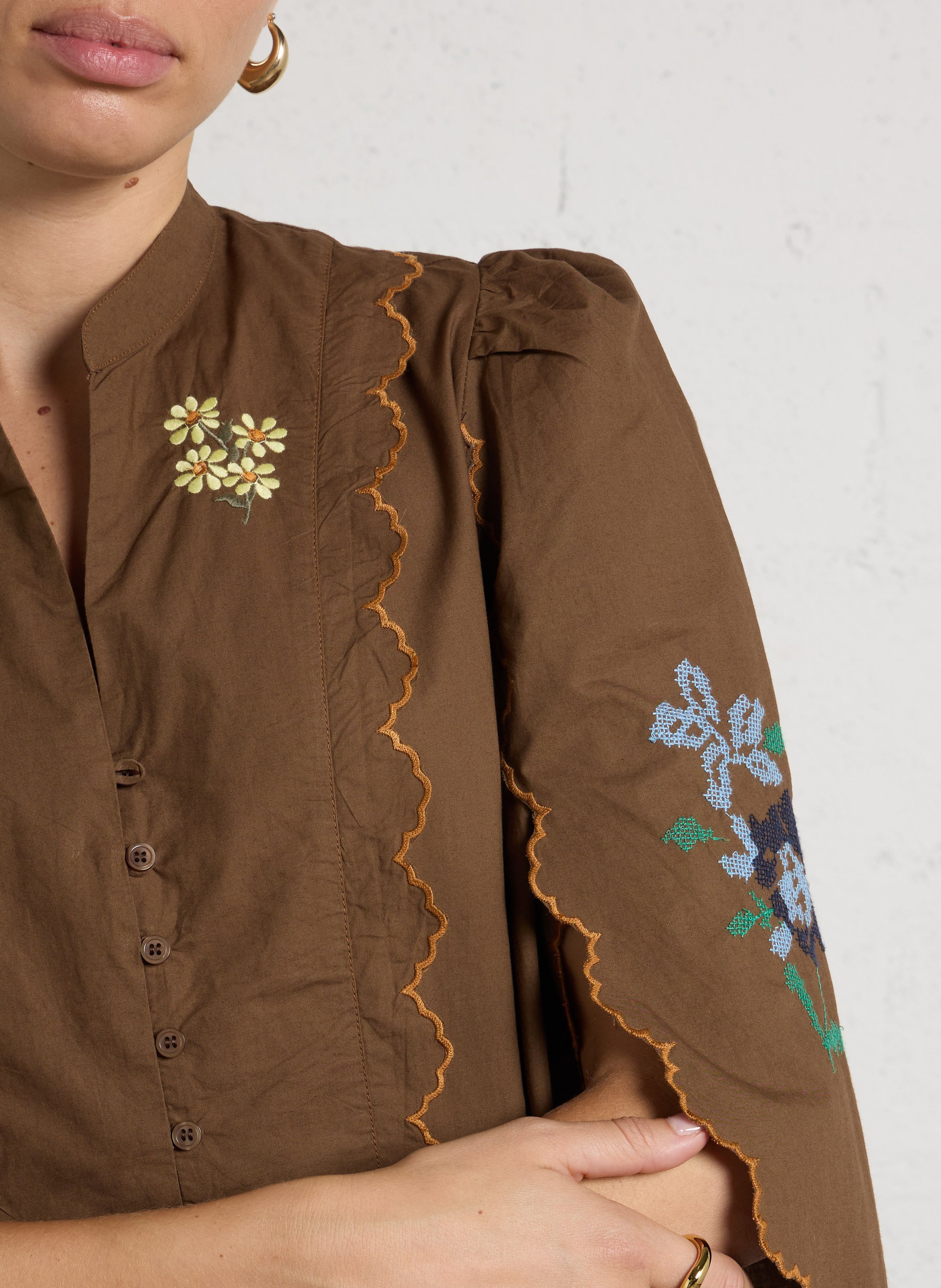 Long organic cotton V-neck dress STELLA NOVA Brown