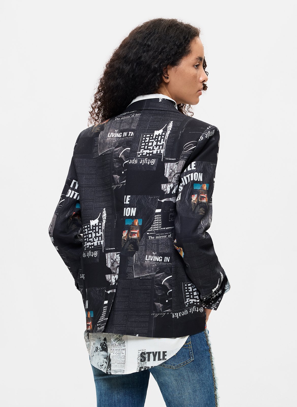 Veste col tailleur imprimée en coton mélangé DESIGUAL Noir