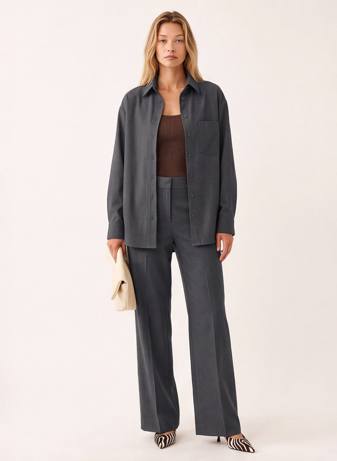 Rechte blouse met klassieke kraag KOOKAI Grijs