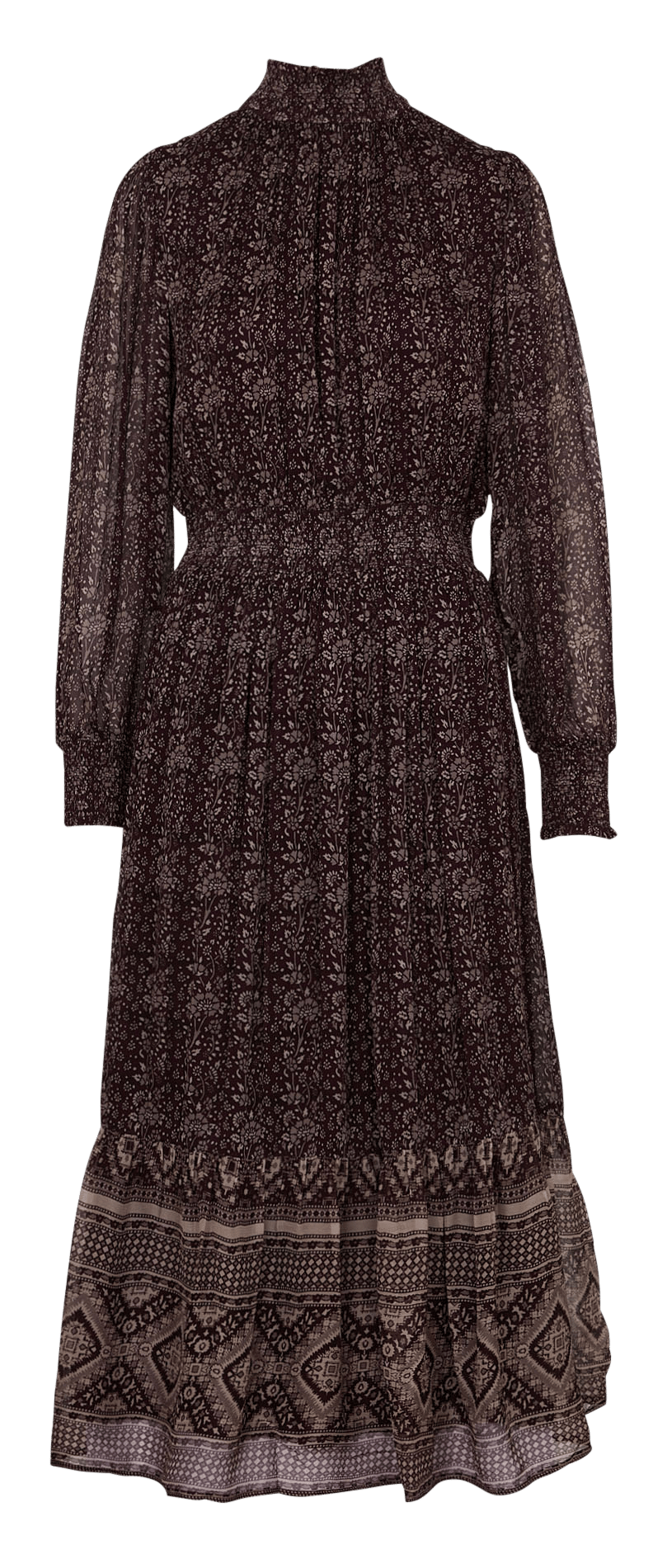 Robe cintrée col victorien imprimé fleuri PETITE MENDIGOTE Marron