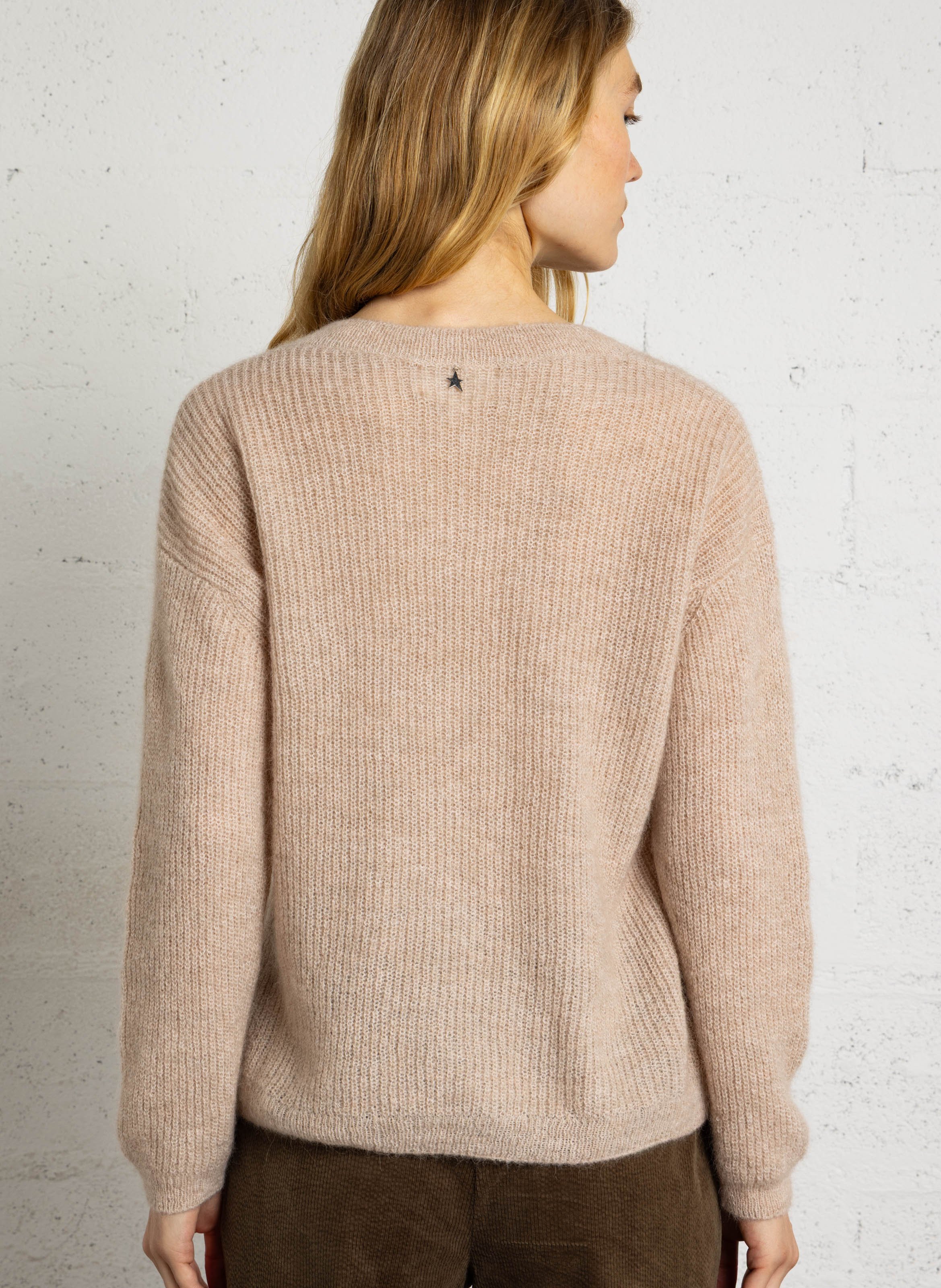 Ruimvallende trui met V-hals | wolblend SUD EXPRESS Beige