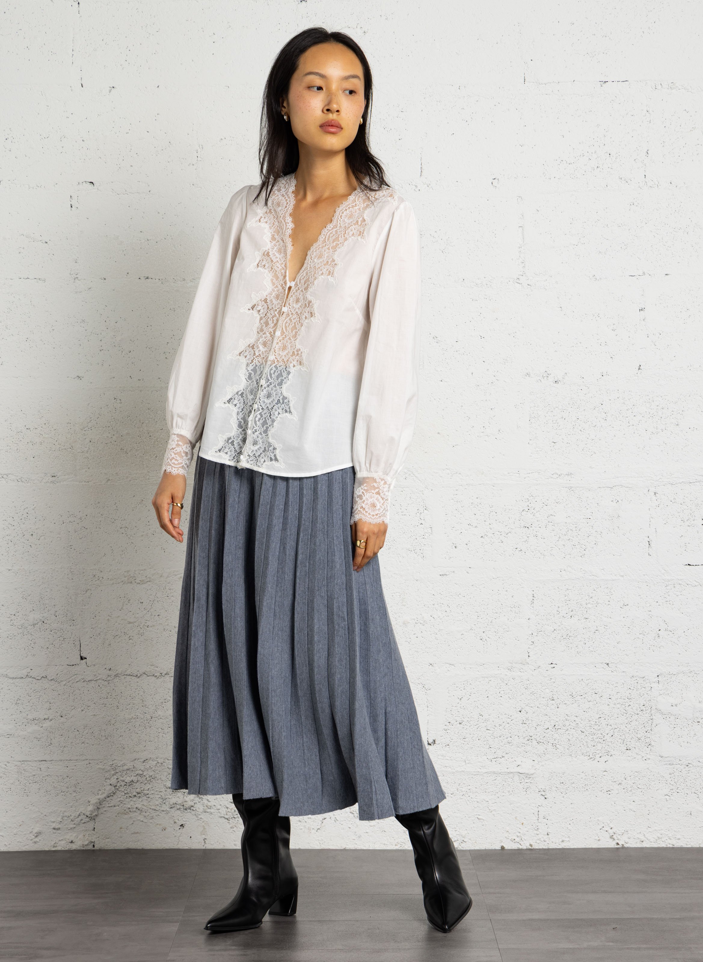 Jupe midi plissée en maille PETITE MENDIGOTE Gris