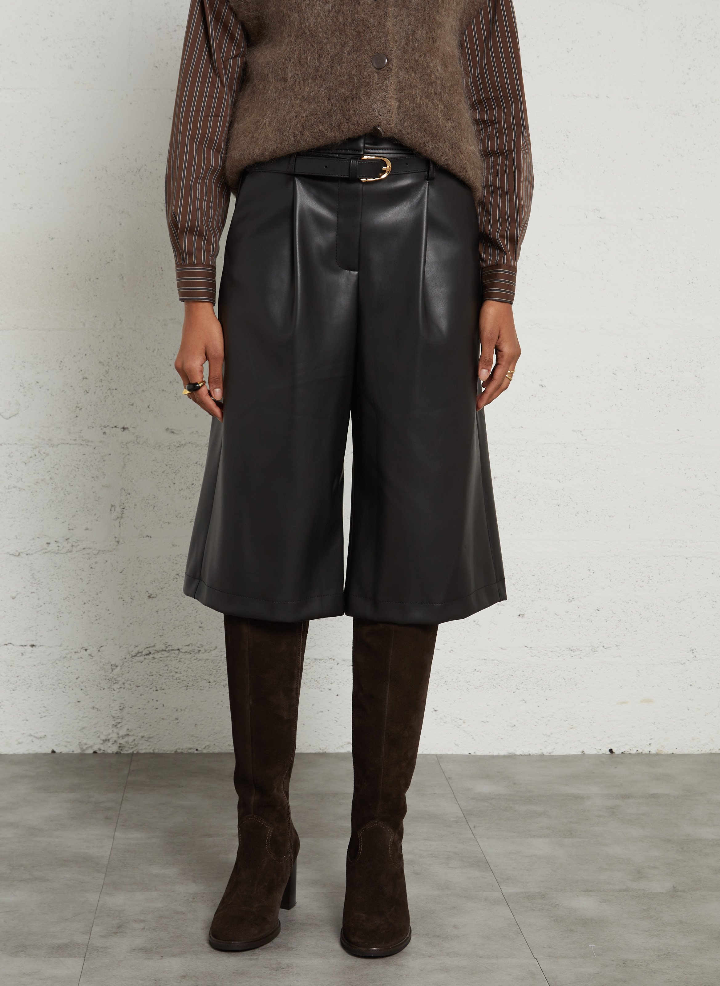 Bermuda droit ample effet cuir avec ceinture IMPERIAL Noir