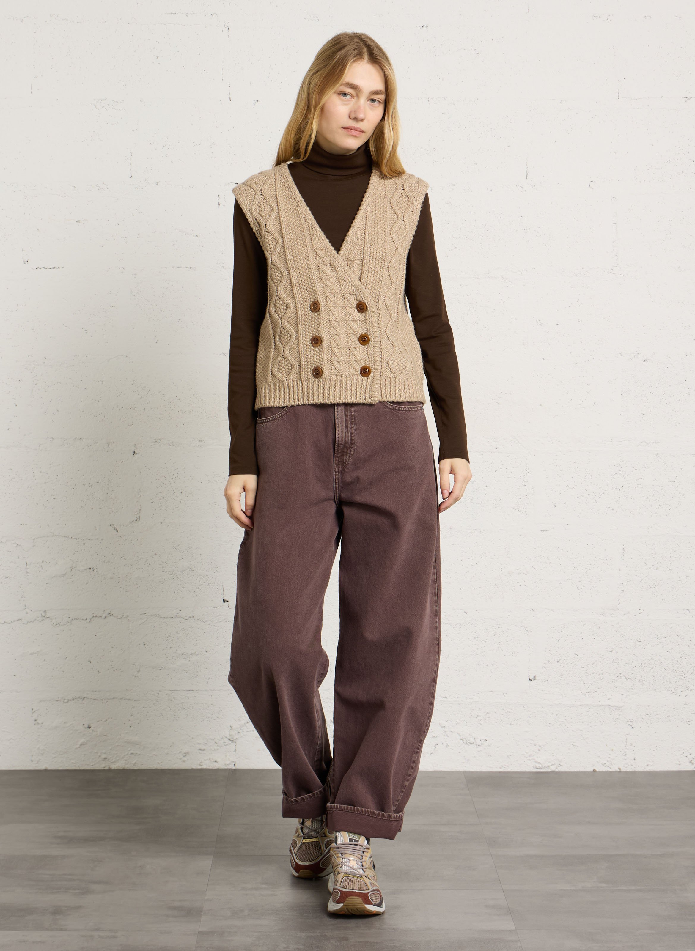 Pull droit sans manches en coton mélangé MAISON 123 Gris