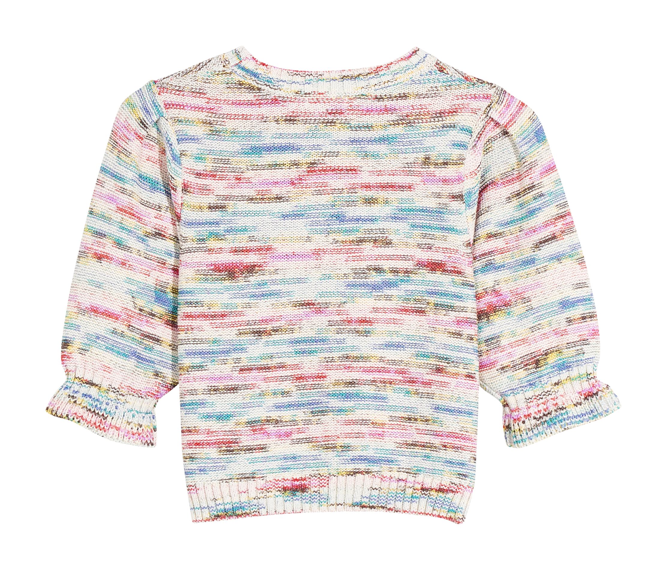 - Round neck
- 3/4 sleeves with gathered hems
- Ribbed trim finish
- Straight cut
- Cotton blend BELLEROSE Grey