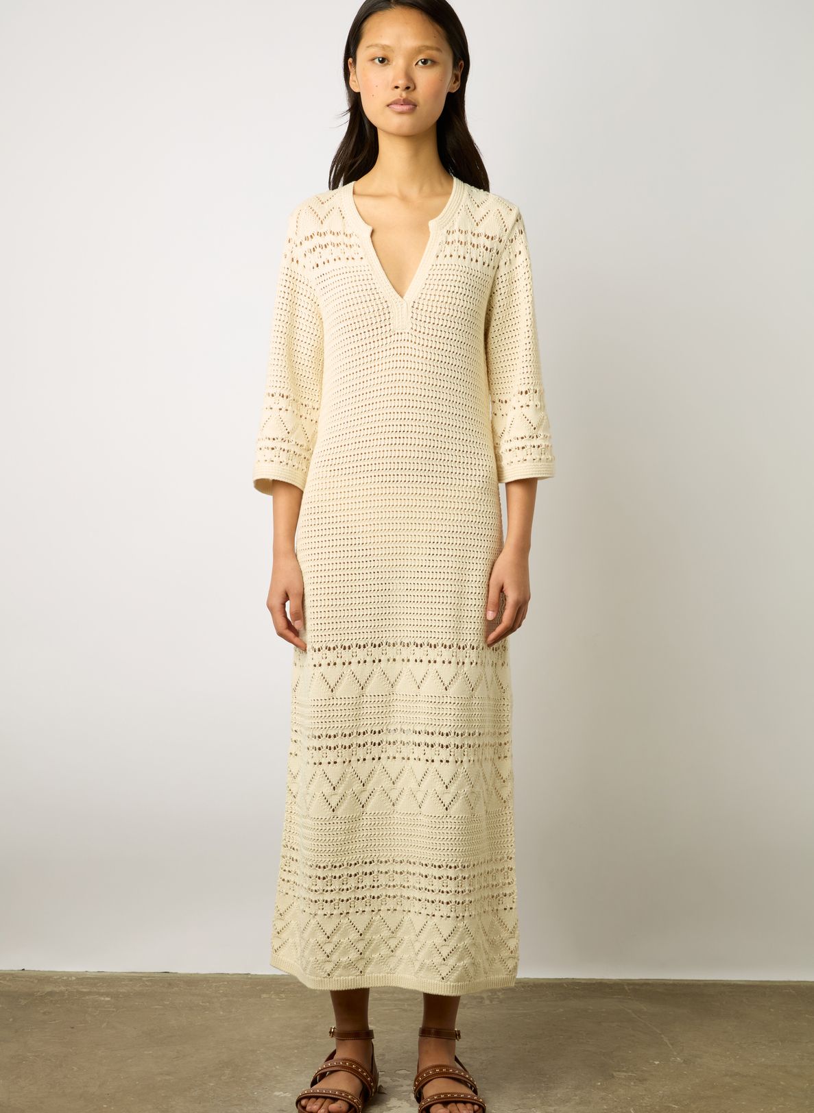 Robe Longue Droite En Coton Ajour e Emanuela Ecru Gerard Darel