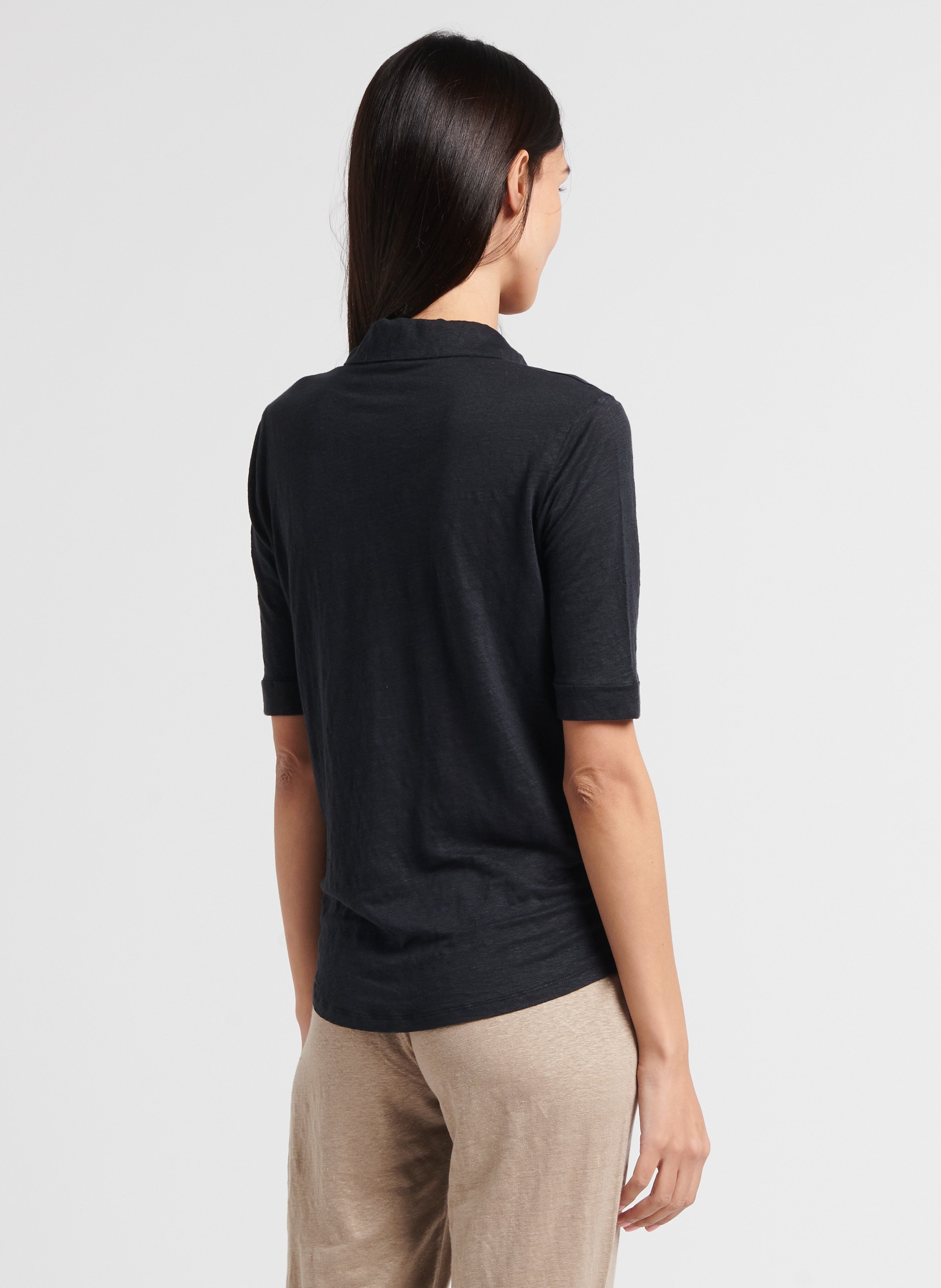 Linen-blend shirt with classic collar MAJESTIC FILATURES Black