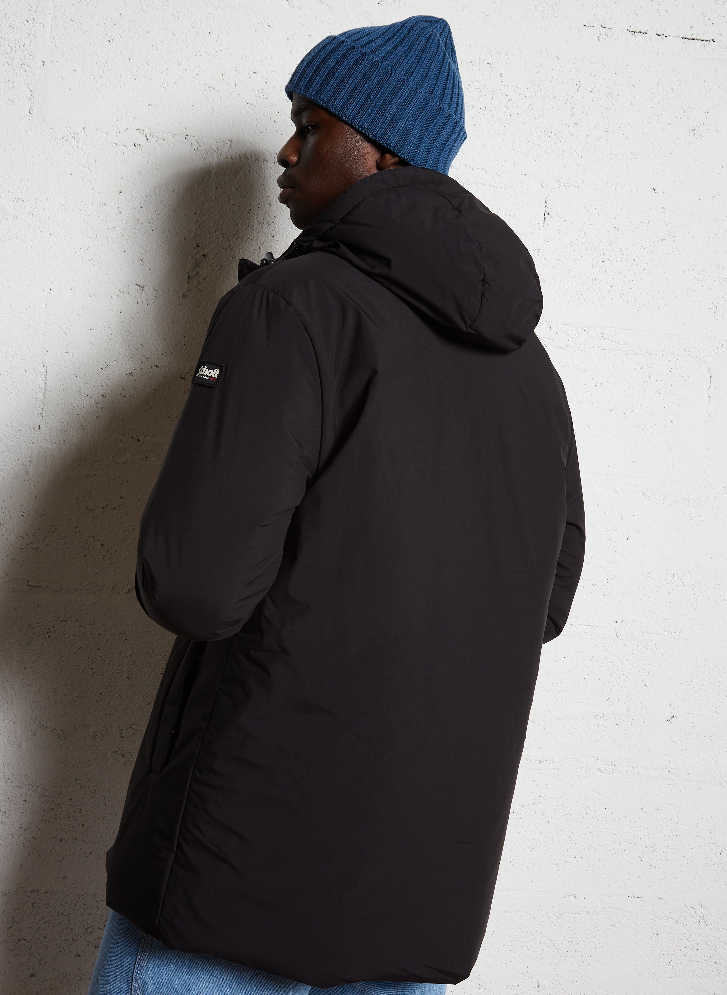 Parka longue droite à capuche Noir