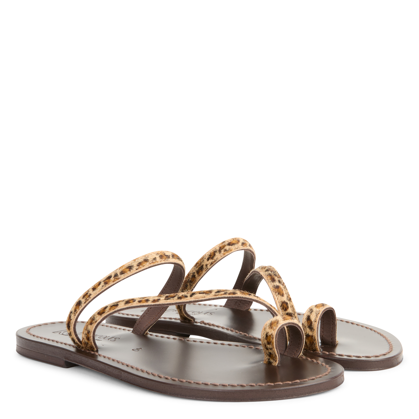 Flat printed leather sandals K JACQUES Brown