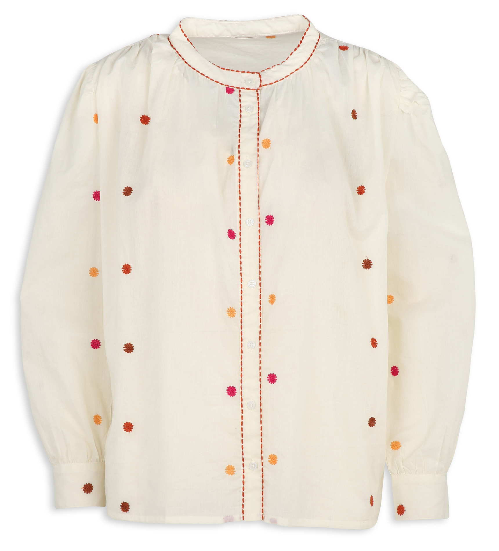 Straight embroidered cotton shirt AN'GE Beige