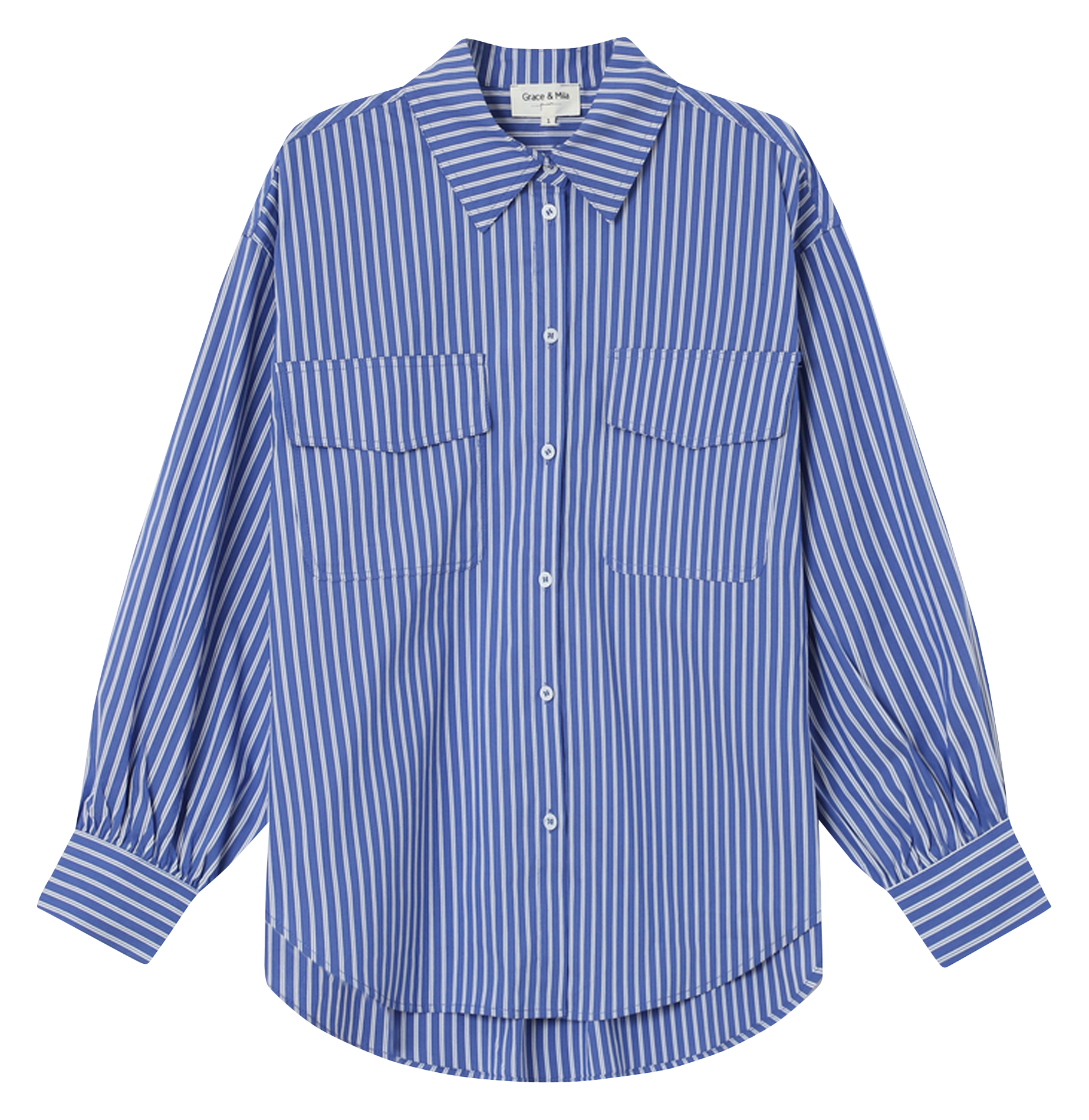 Cotton and linen shirt with classic collar GRACE ET MILA Blue