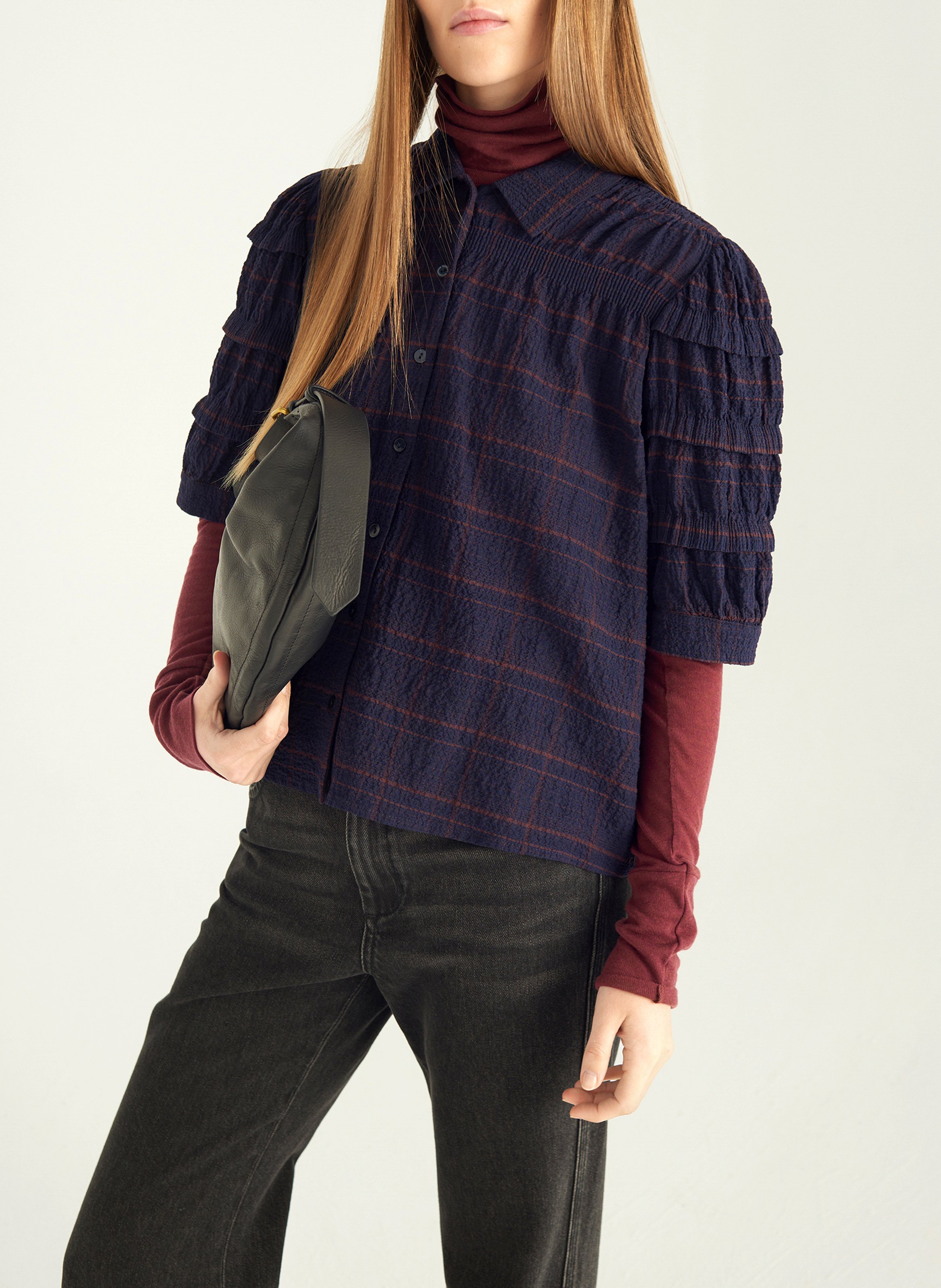 Checked blouse with classic collar COTELAC Blue