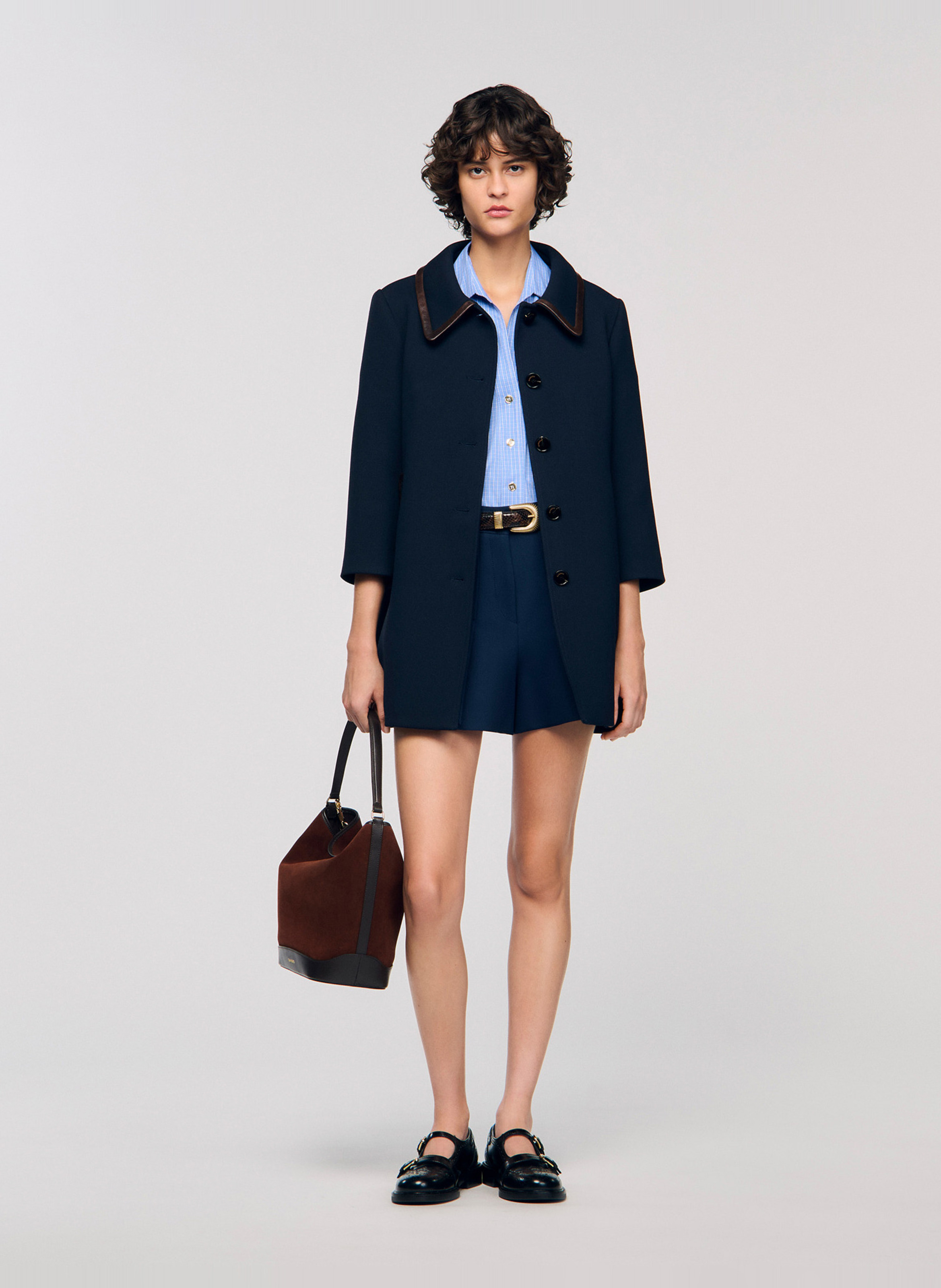 Manteau col chemise  SANDRO Bleu