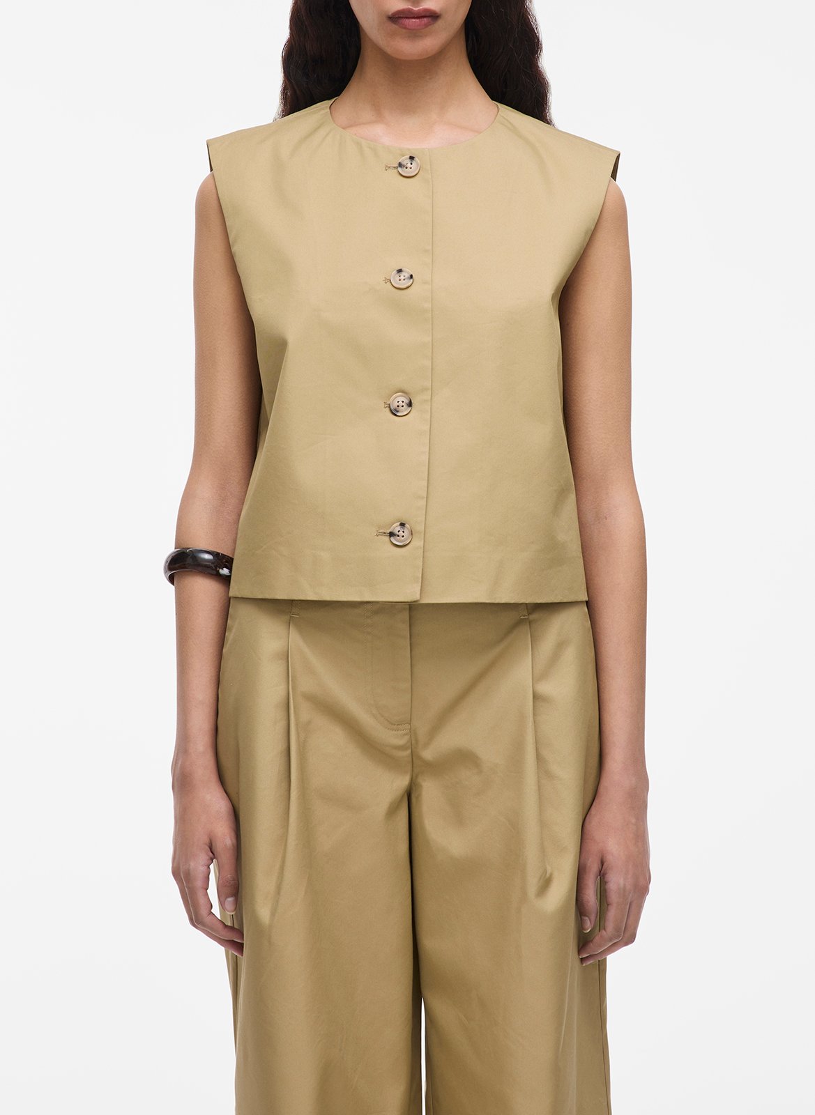 Top col rond en coton mélangé ROUGE EDIT Beige