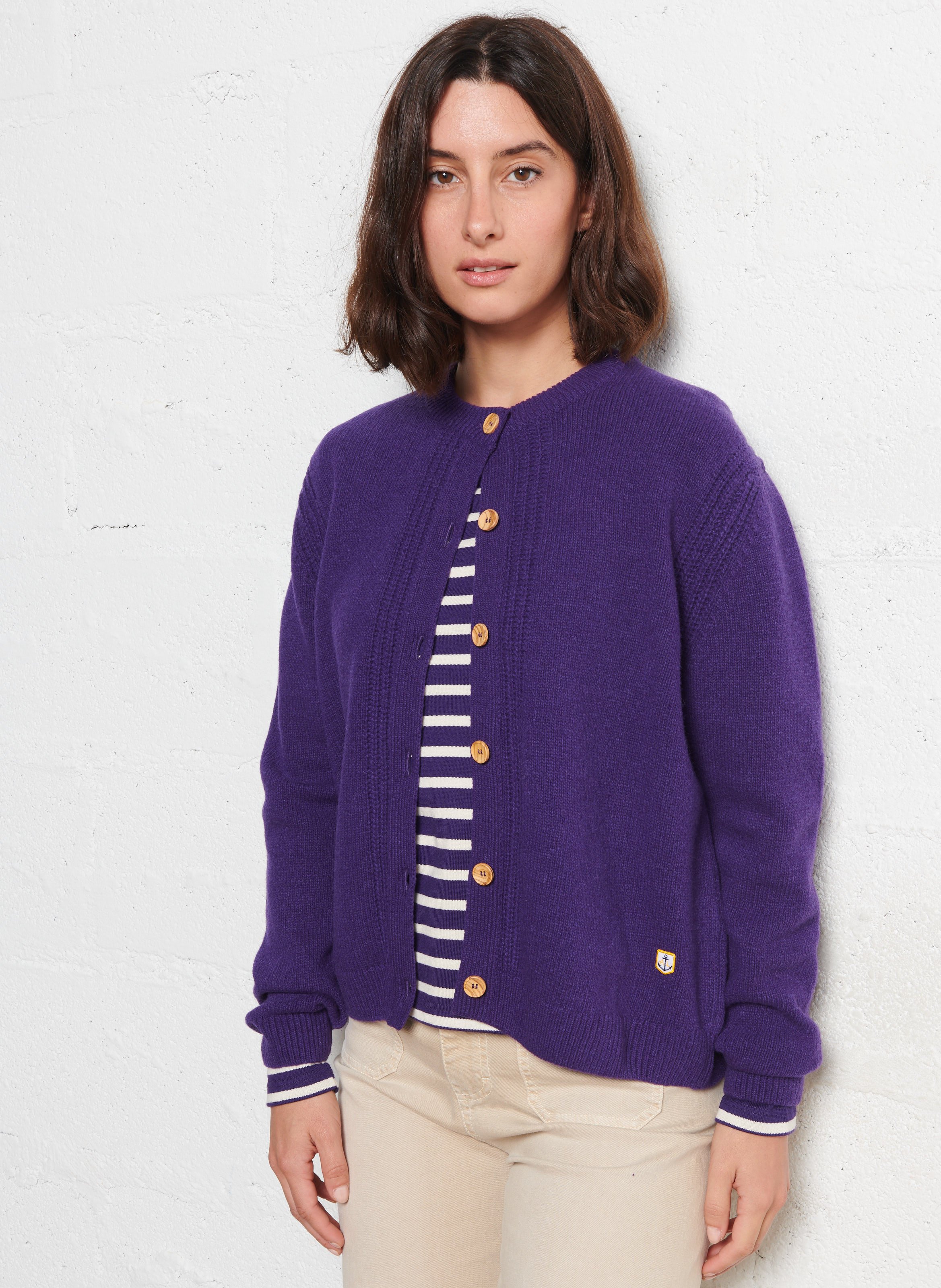 Gilet droit col rond en laine mélangée ARMOR LUX Bleu