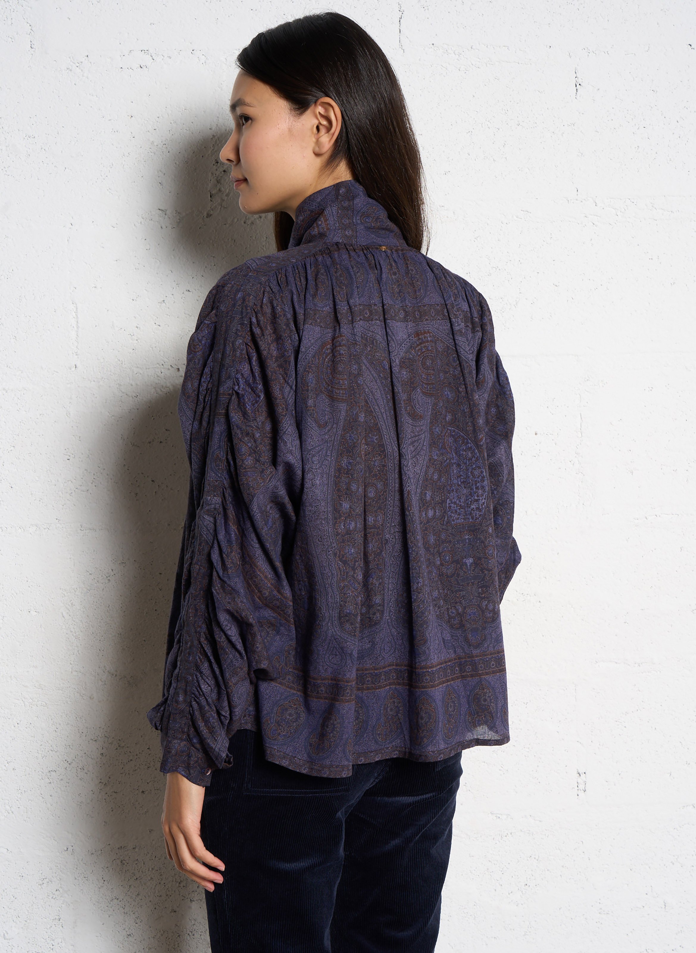 Printed cotton high-neck blouse ANTIK BATIK Blue