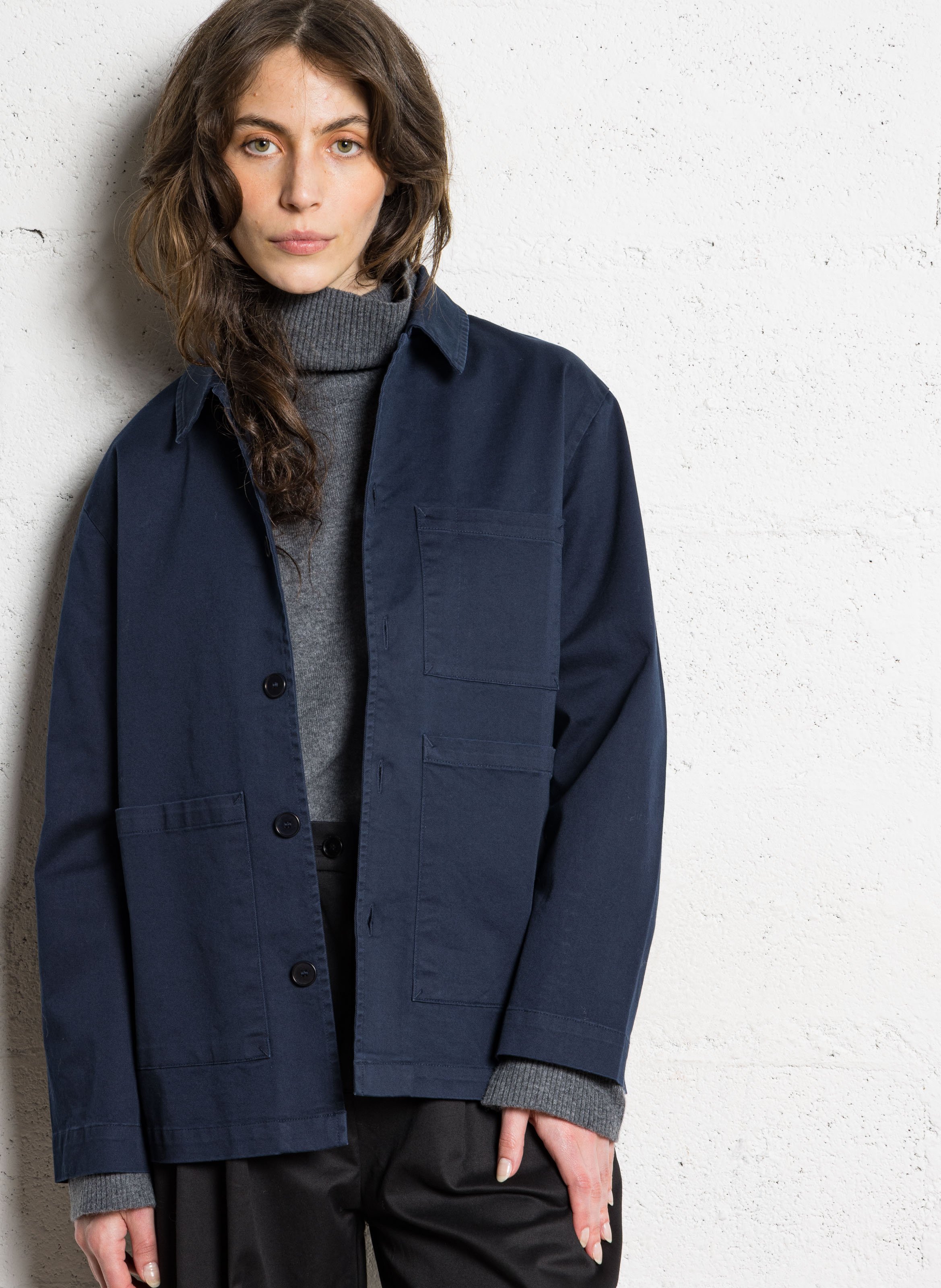 Jas van katoenmix met klassieke kraag RUE DE TOKYO Blauw