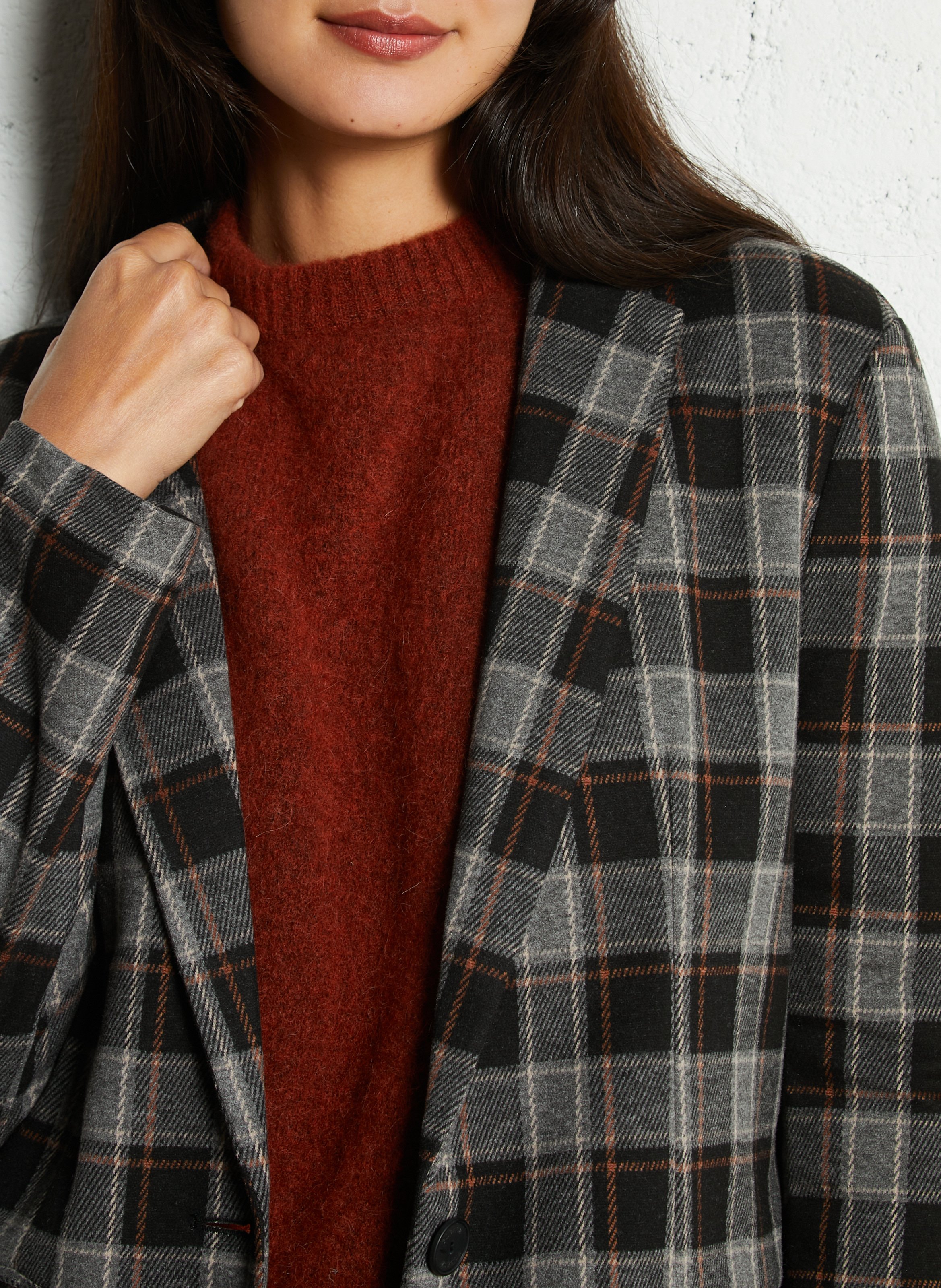 Veste tailleur droite à carreaux PLEASE Noir