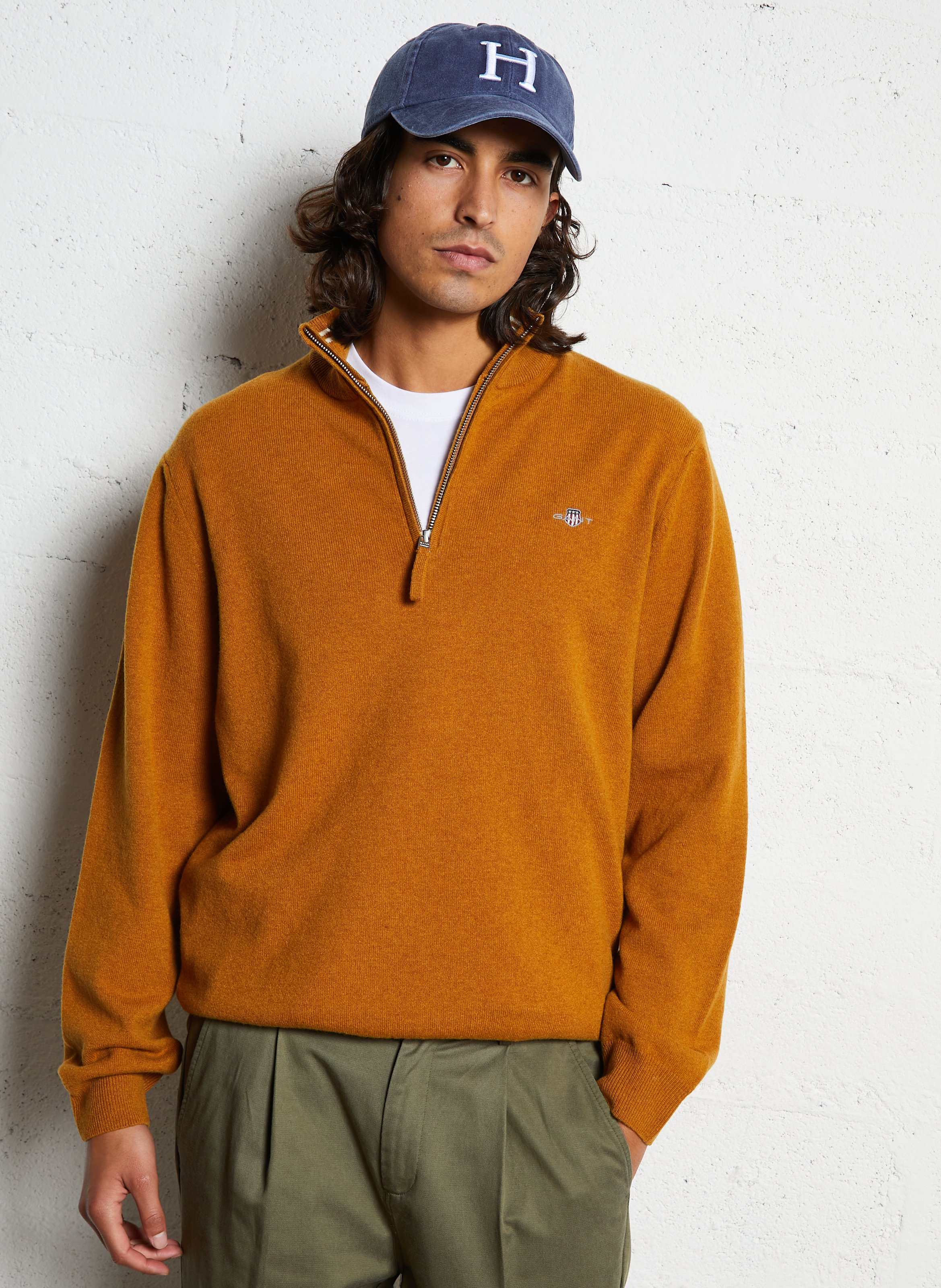 High-neck wool sweater with zip GANT Brown