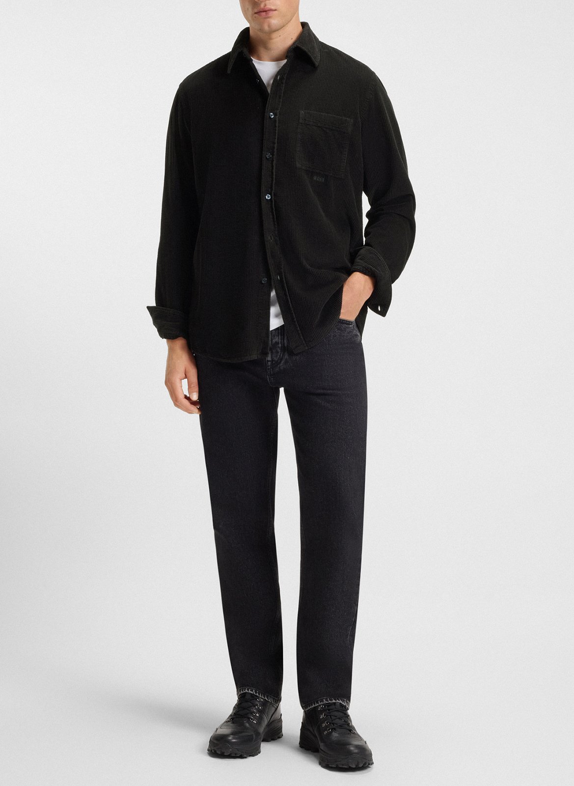 Chemise col classique manches contrastantes en coton BOSS Black