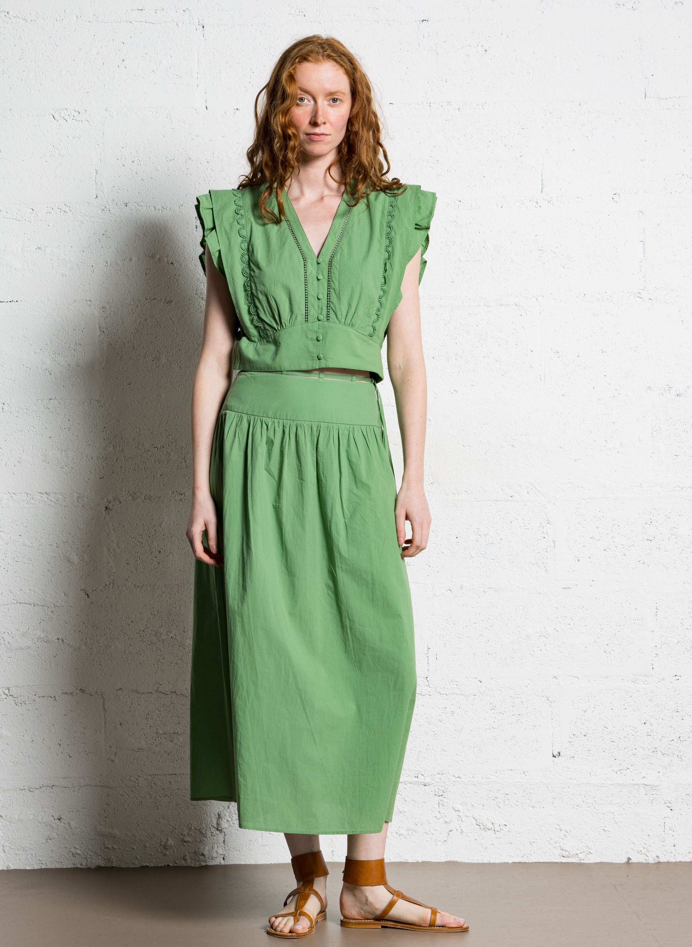 Jupe longue ample en coton bio SUNCOO Vert