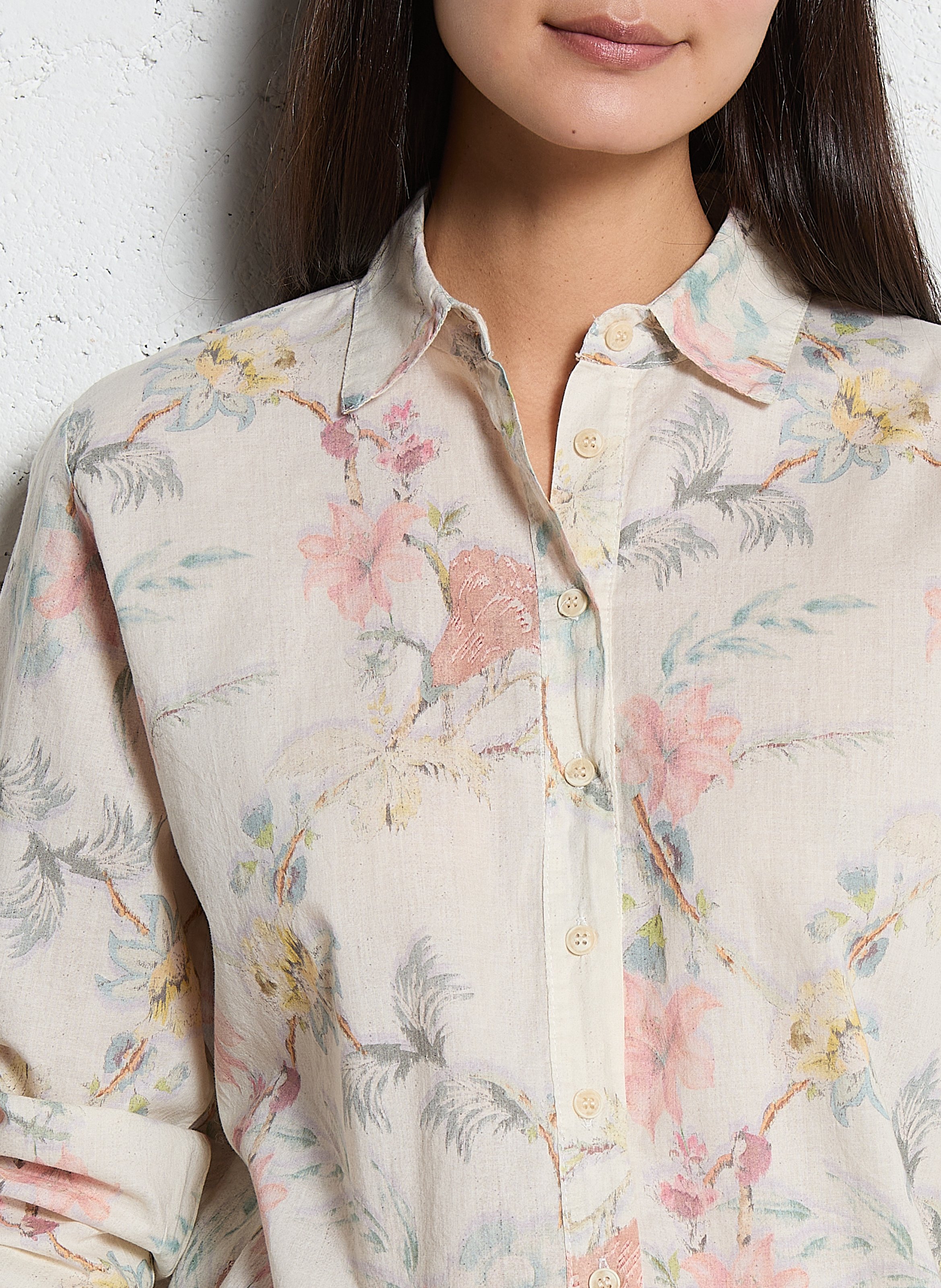 Weit geschnittene Baumwollbluse mit Print MAISON HOTEL Rosa