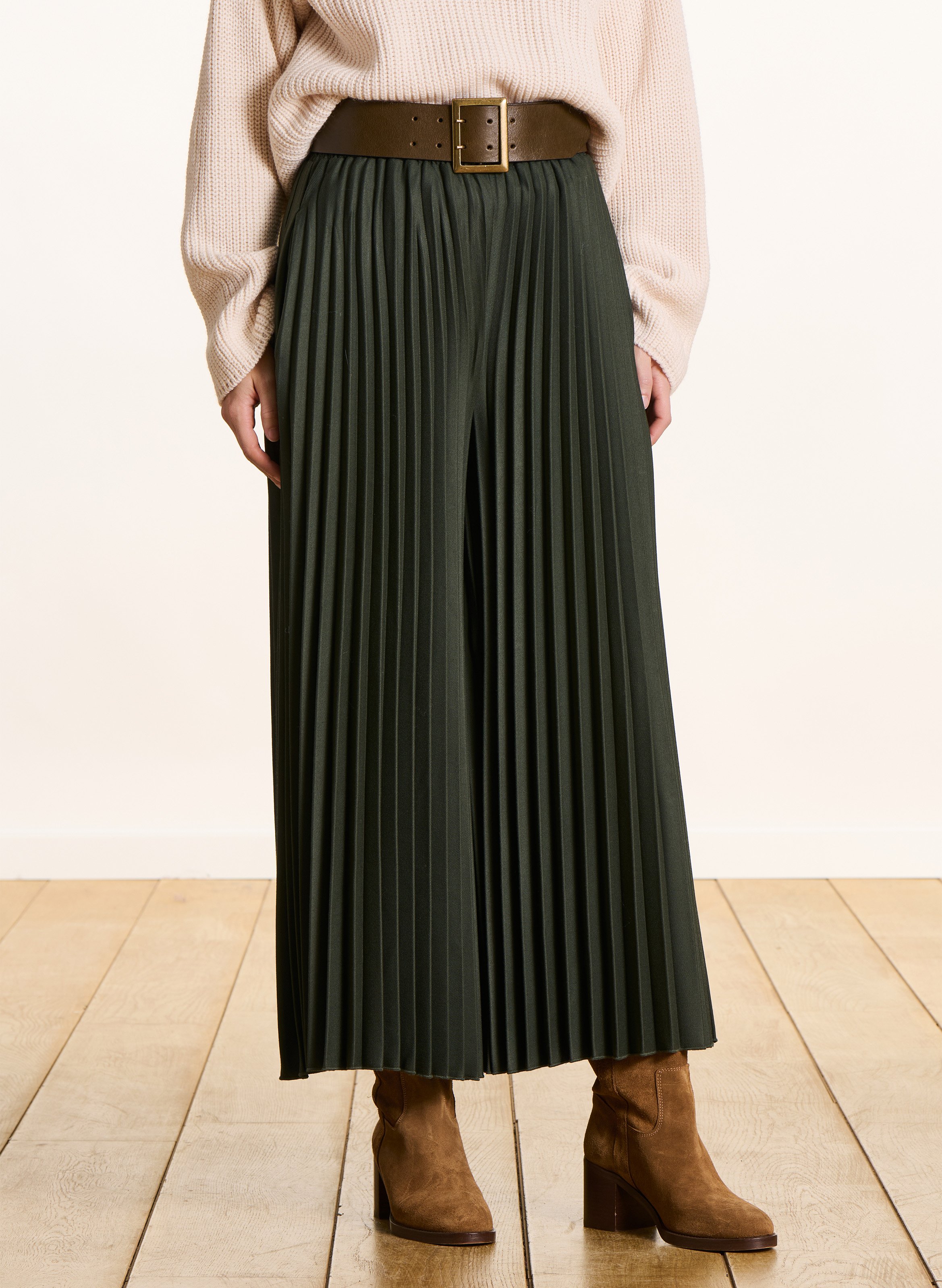 Pantalon large en flanelle plissée LA FEE MARABOUTEE Vert