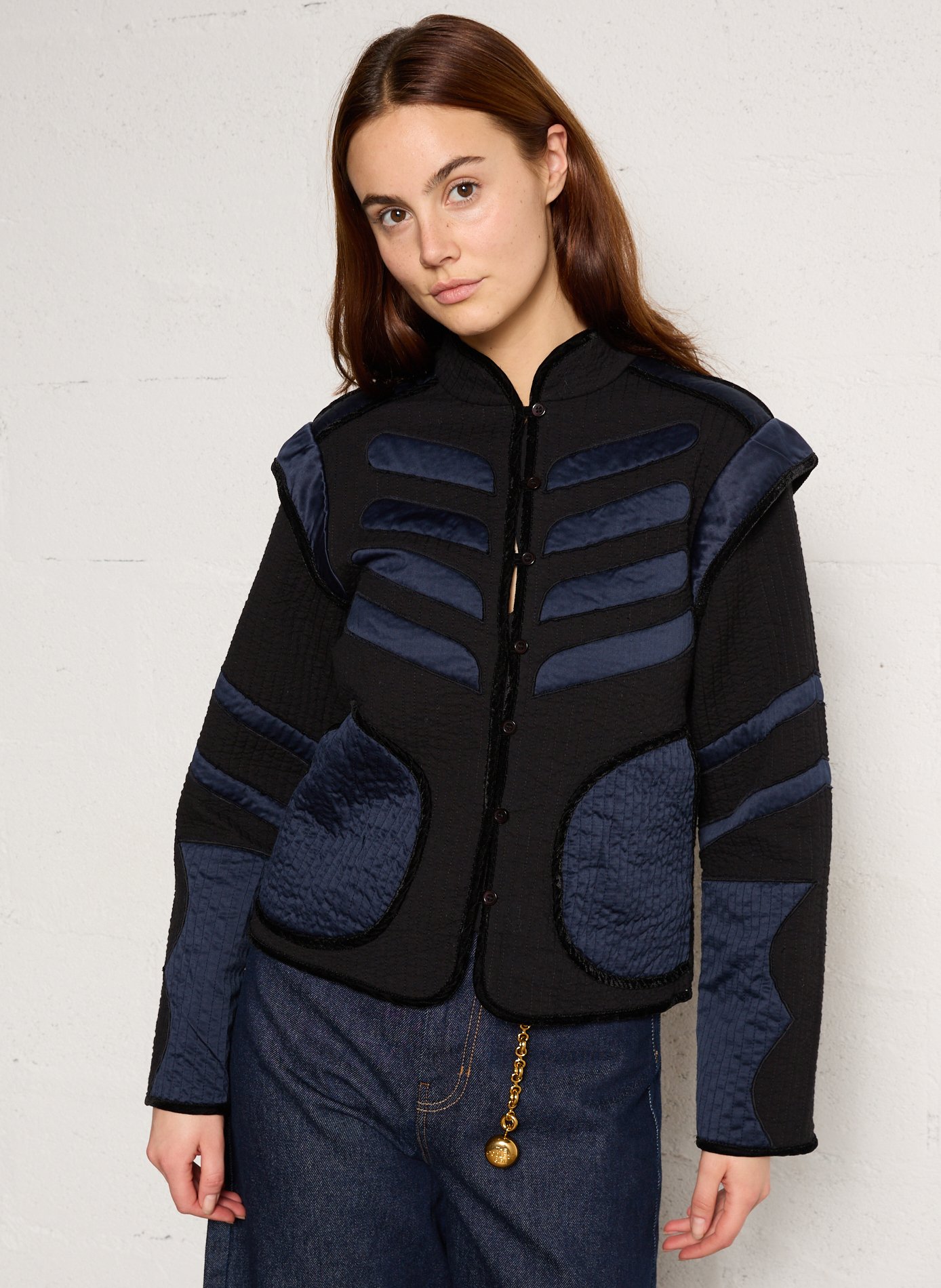 Veste oversize col mao en coton bio STELLA NOVA Noir