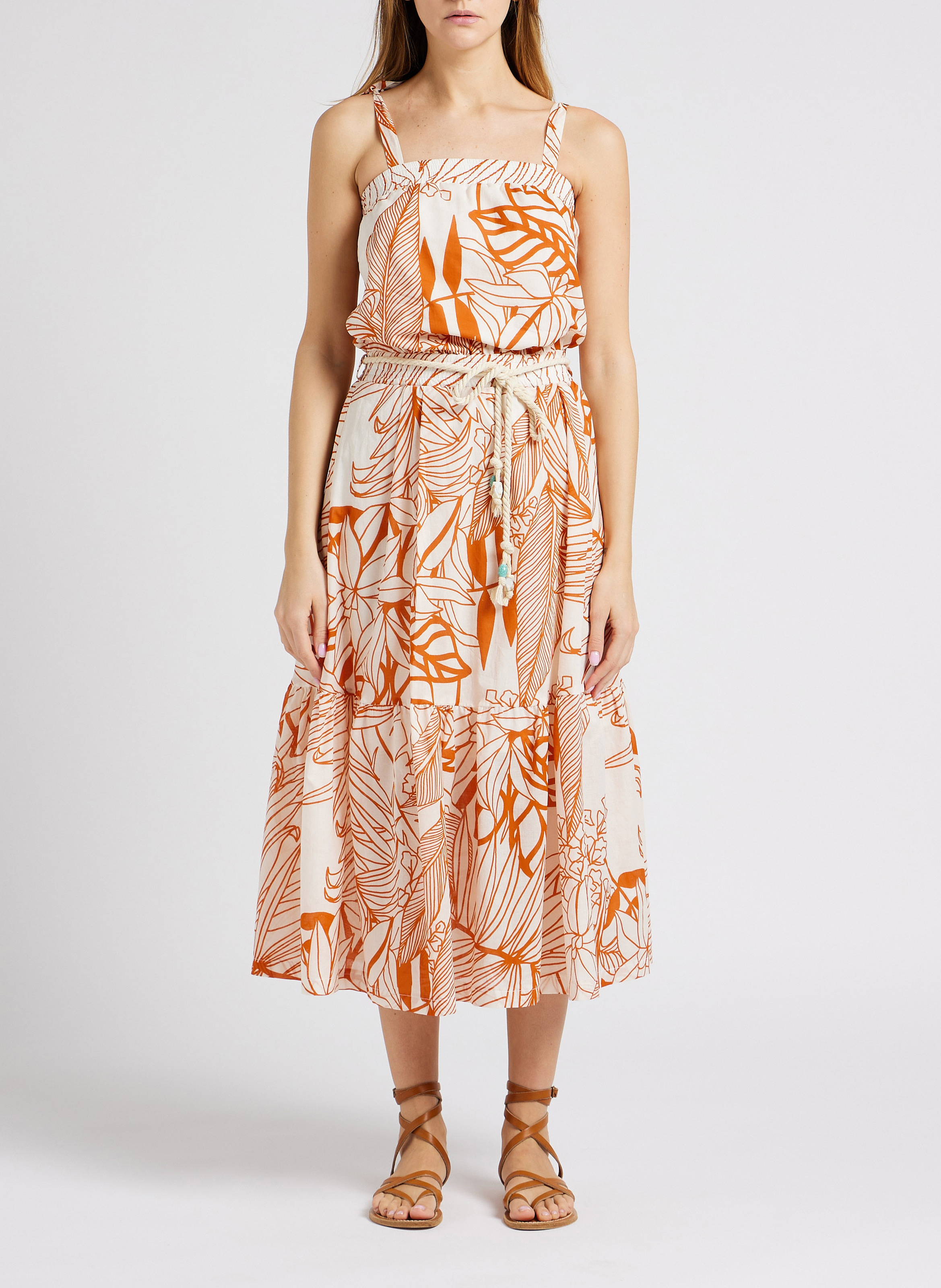 Halflange, katoenen jurk met print LA PETITE FRANCAISE Bruin