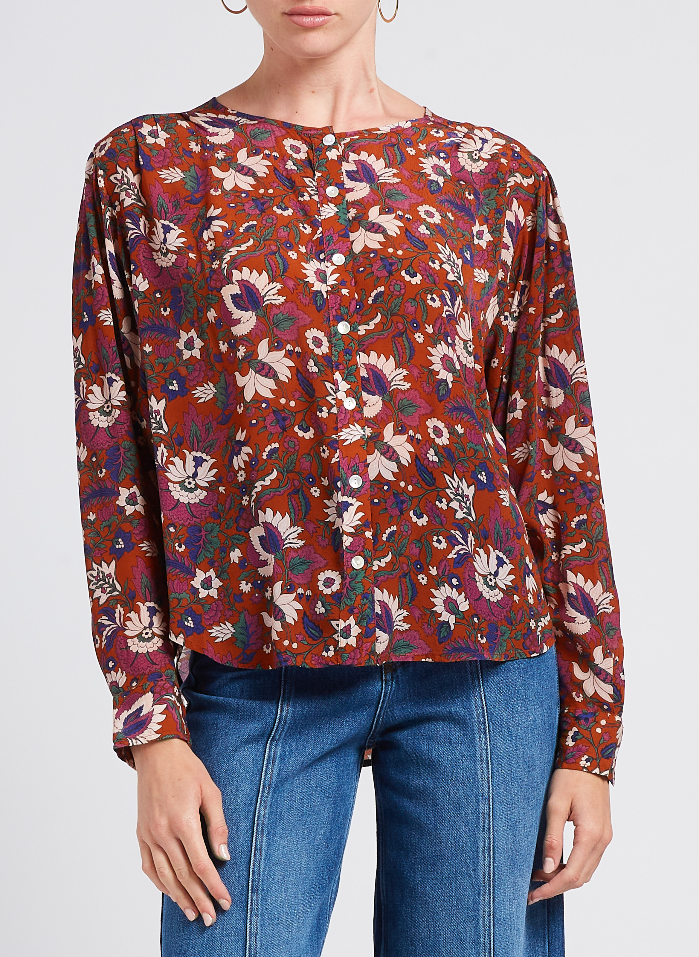 Blouse fluide col rond à imprimé LOUISE MISHA Orange