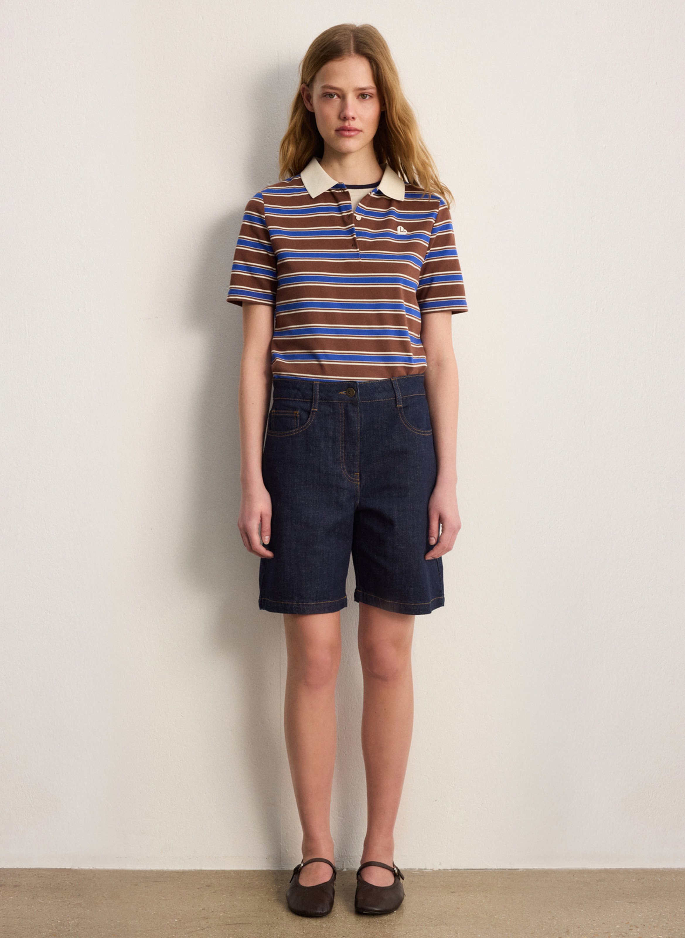 Bermuda droit en coton mélangé PABLO Blue