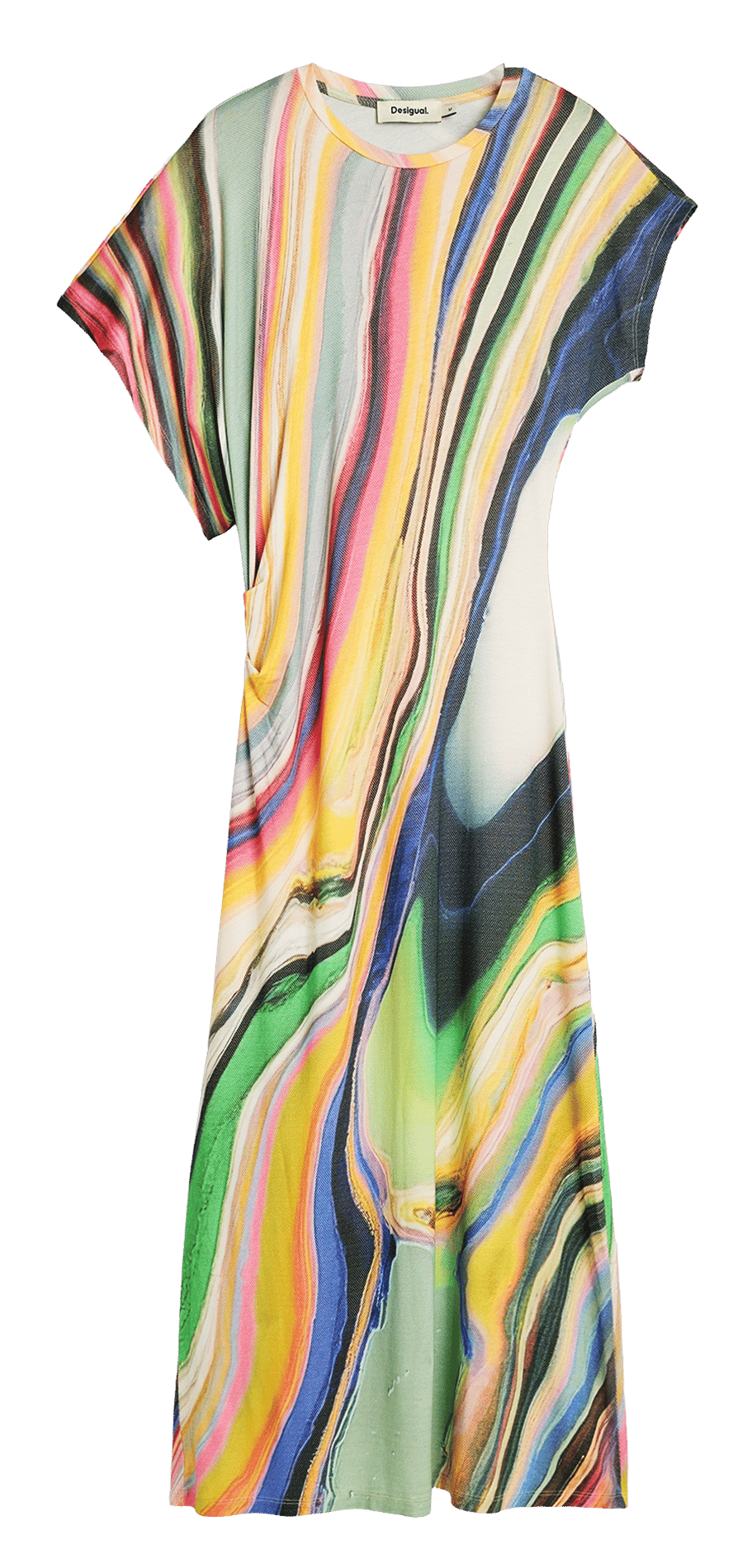 Halflange jurk met print en ronde hals DESIGUAL Groen