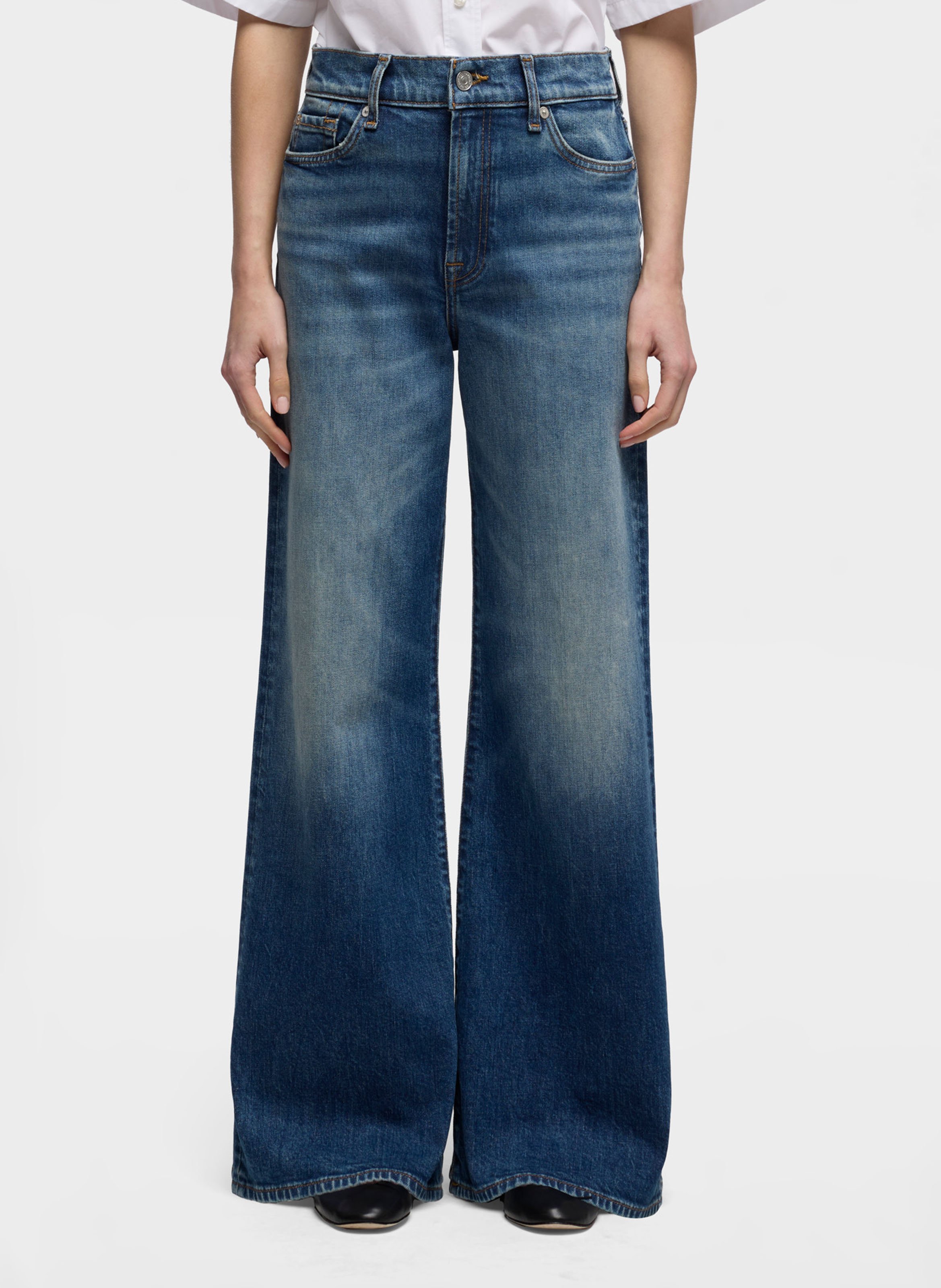 Weite High Waist Jeans in Stone-Washed-Optik 7 FOR ALL MANKIND Blau