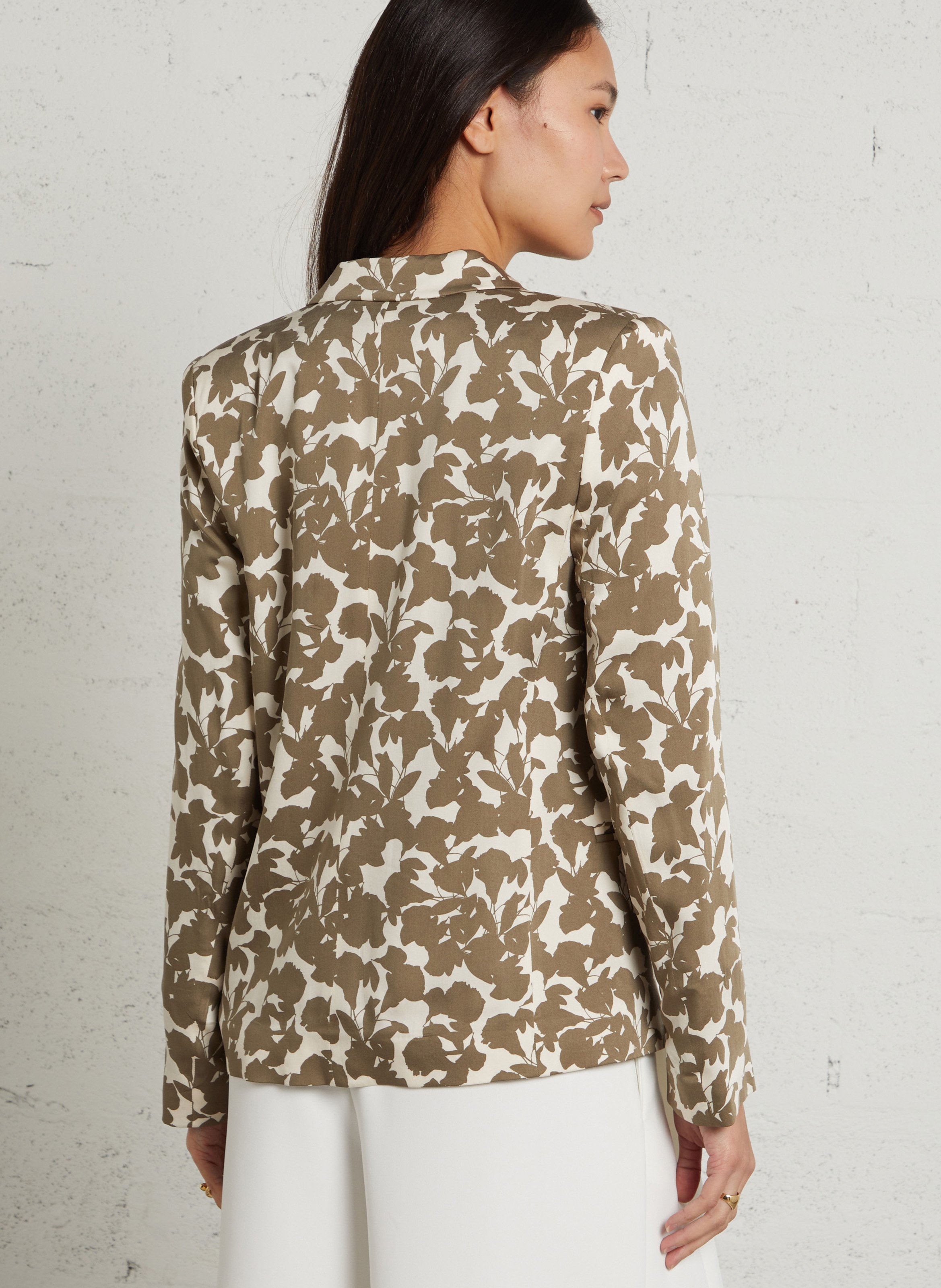 Straight printed jacket with tailored collar IKKS Khaki