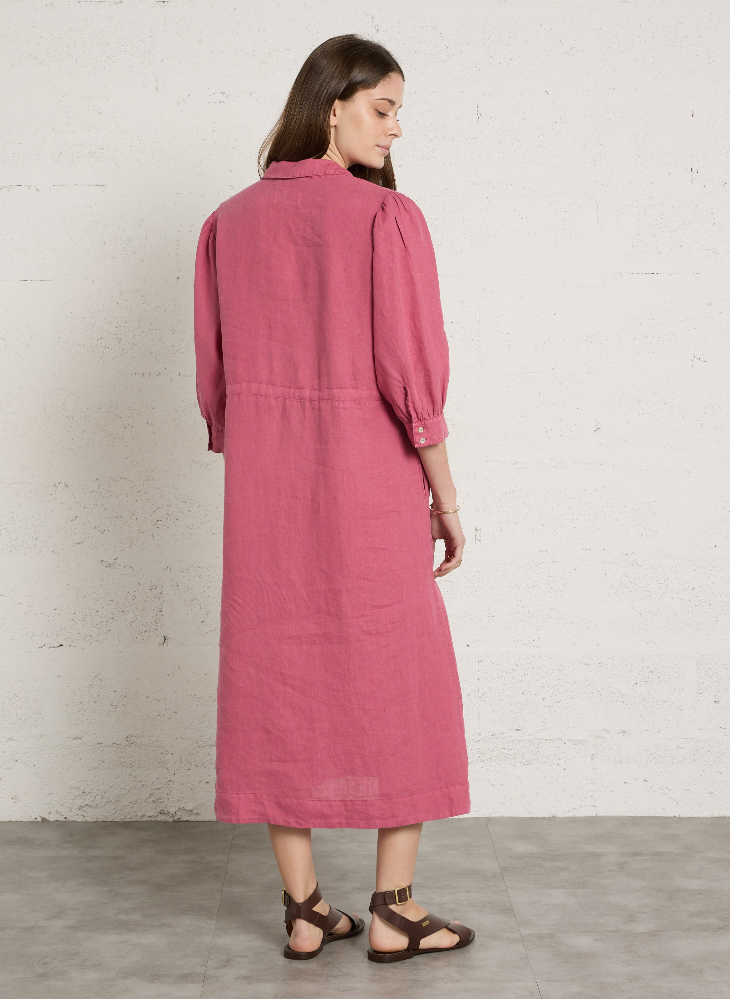 Weites langes Leinenkleid SUD EXPRESS Rosa