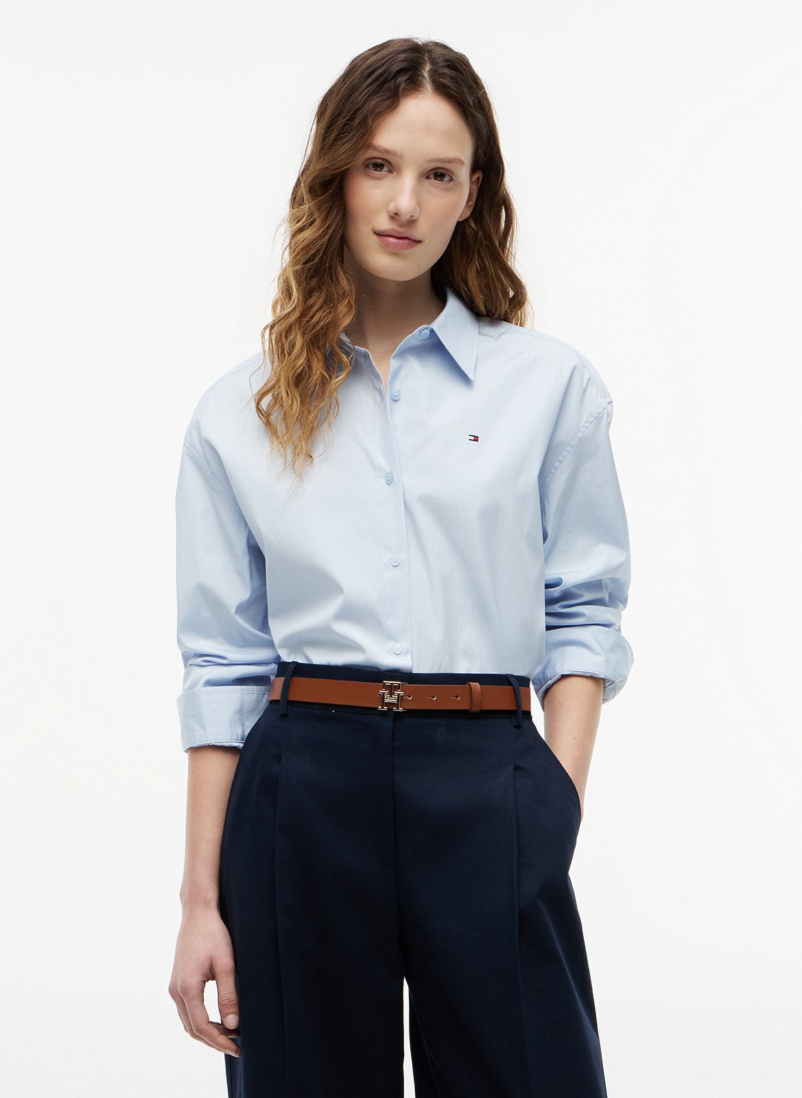 Einfarbiges gerade geschnittenes Hemd mit Knopfleiste TOMMY HILFIGER Blau