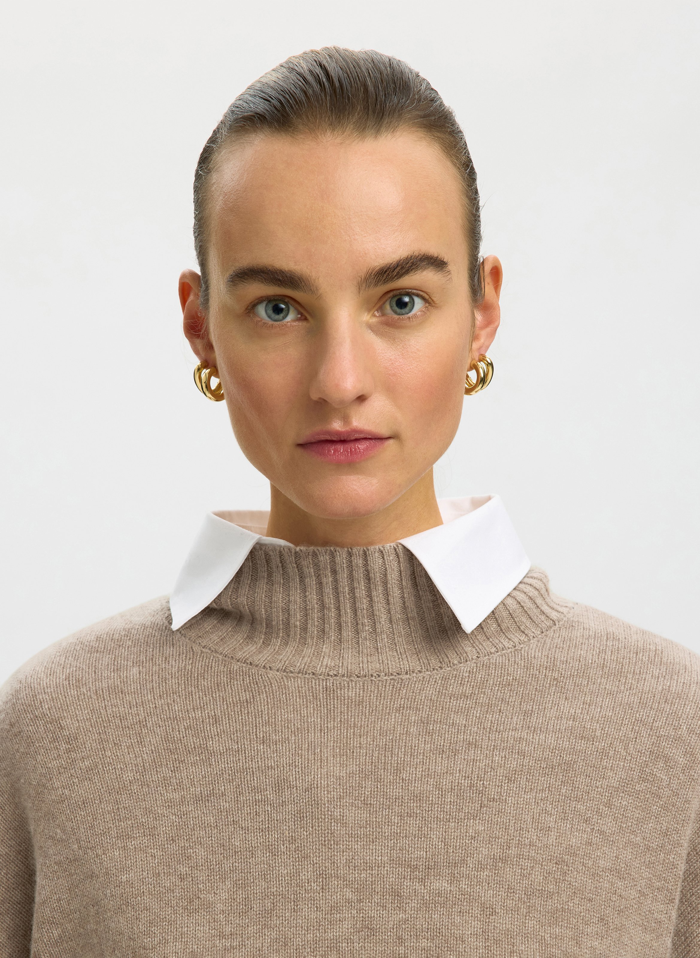 Oversized turtleneck wool and cashmere sweater SELECTED Brown