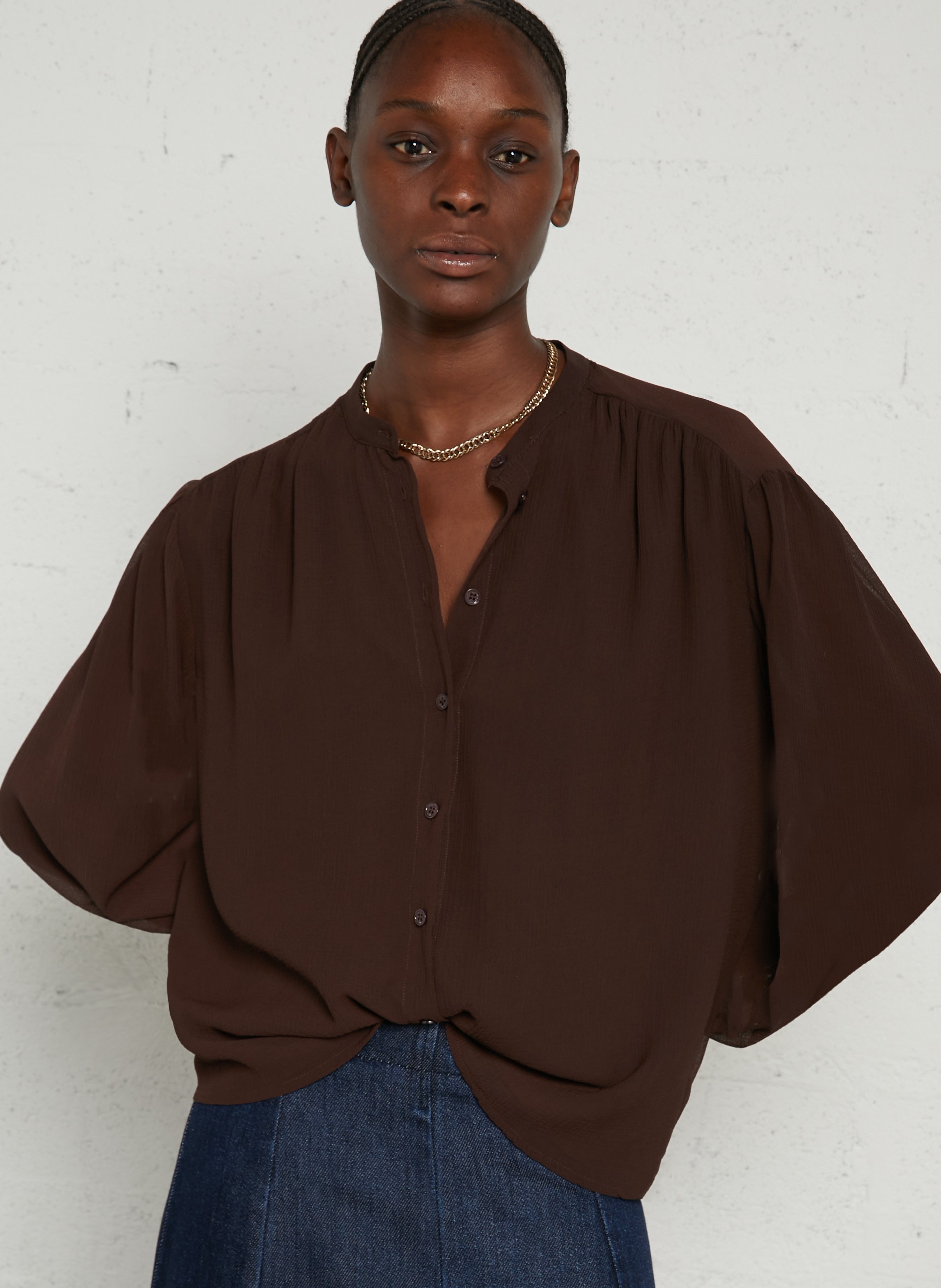 Chemise ample col mao LA PETITE ETOILE Marron