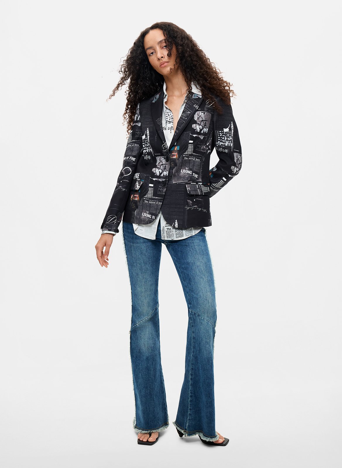 Veste col tailleur imprimée en coton mélangé DESIGUAL Noir