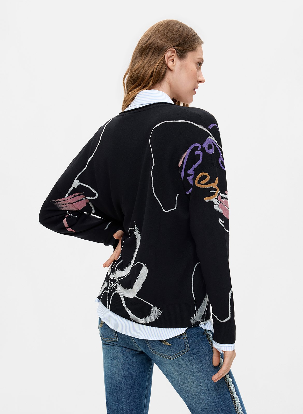 Pull col V  DESIGUAL Noir