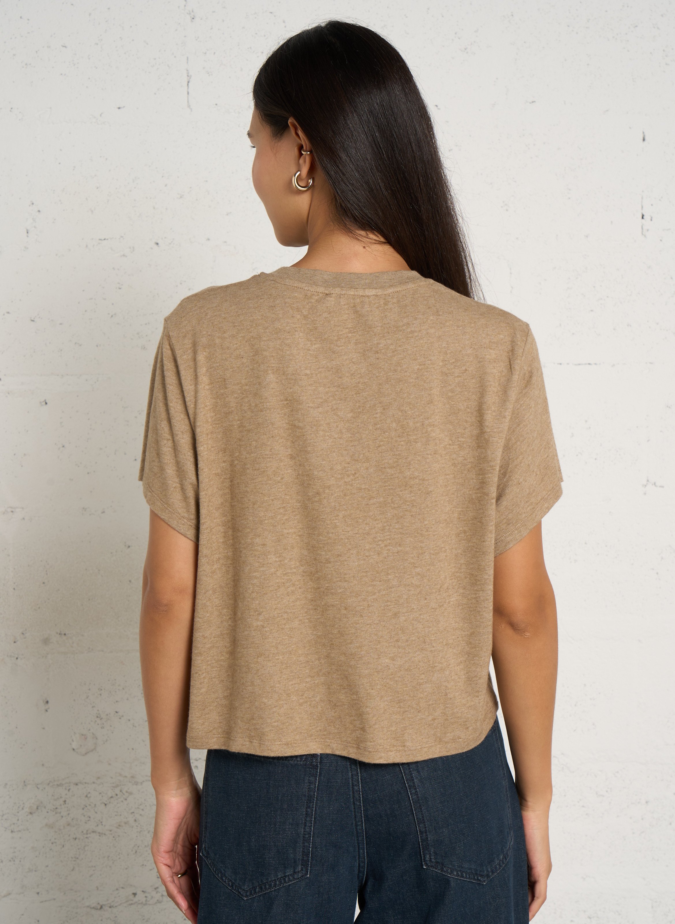 T-shirt met ronde hals | katoenblend met chiné-effect AMERICAN VINTAGE Bruin