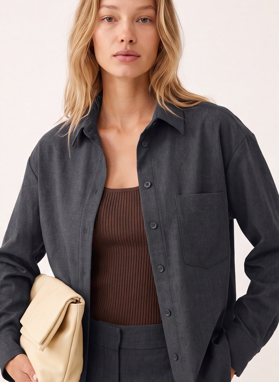 Rechte blouse met klassieke kraag KOOKAI Grijs