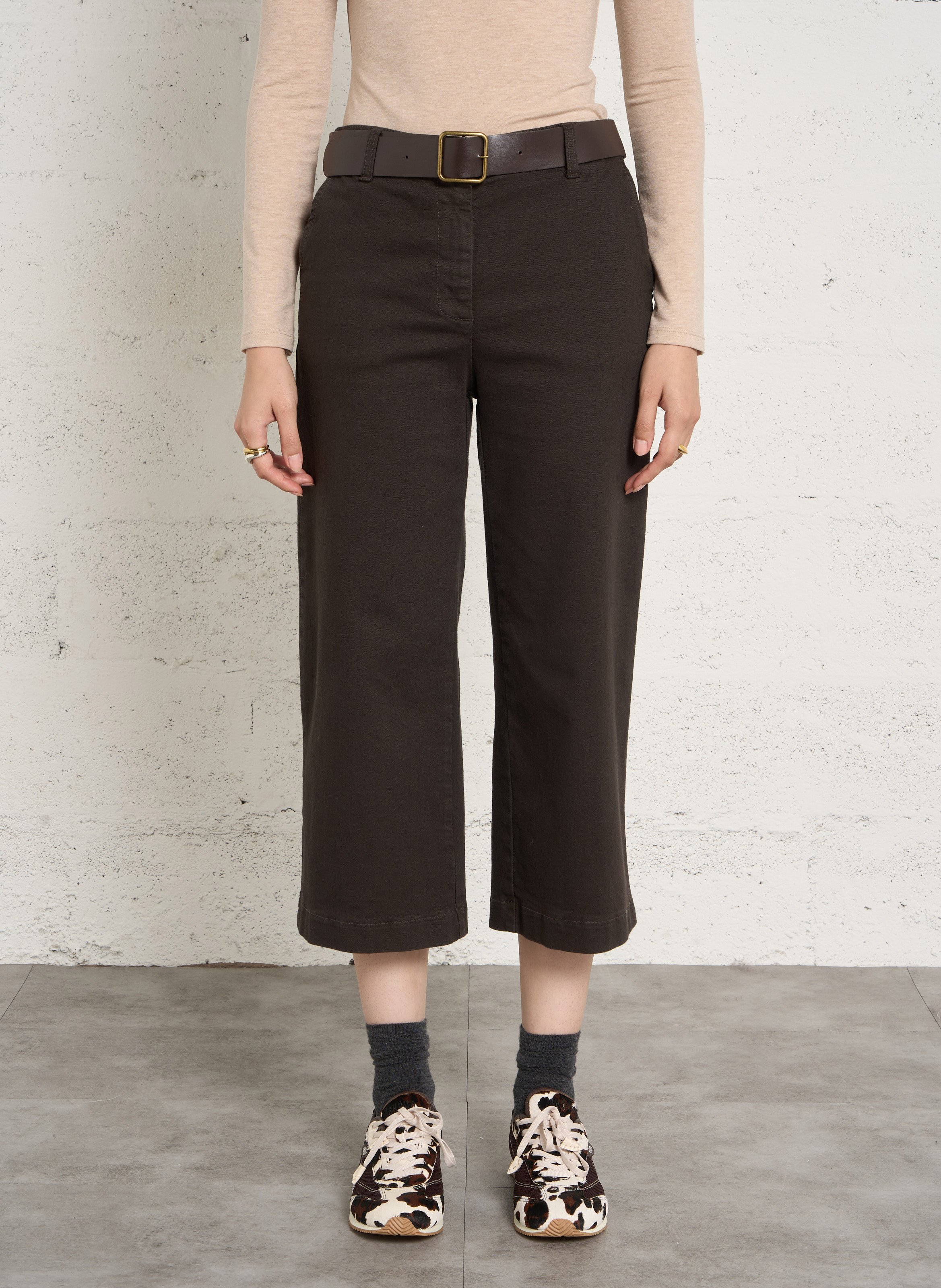 High-waisted cropped cotton-blend jeans PLEASE Brown