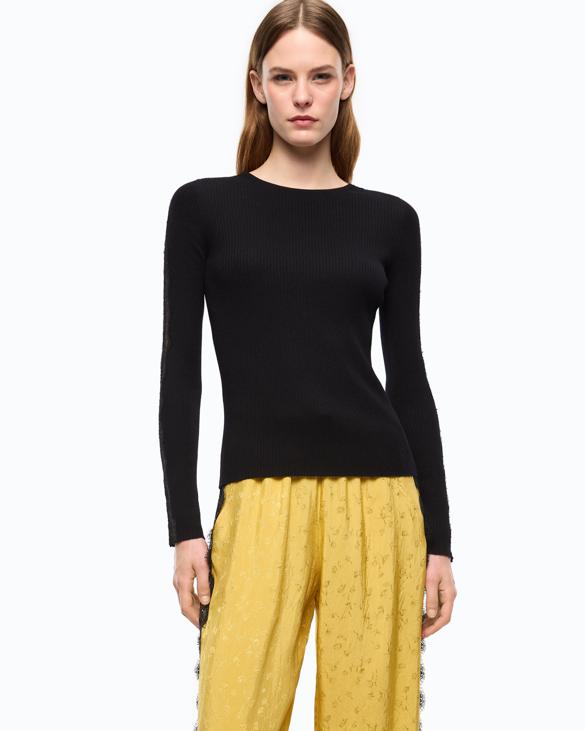 Pull côtelé à dentelle PINKO Noir