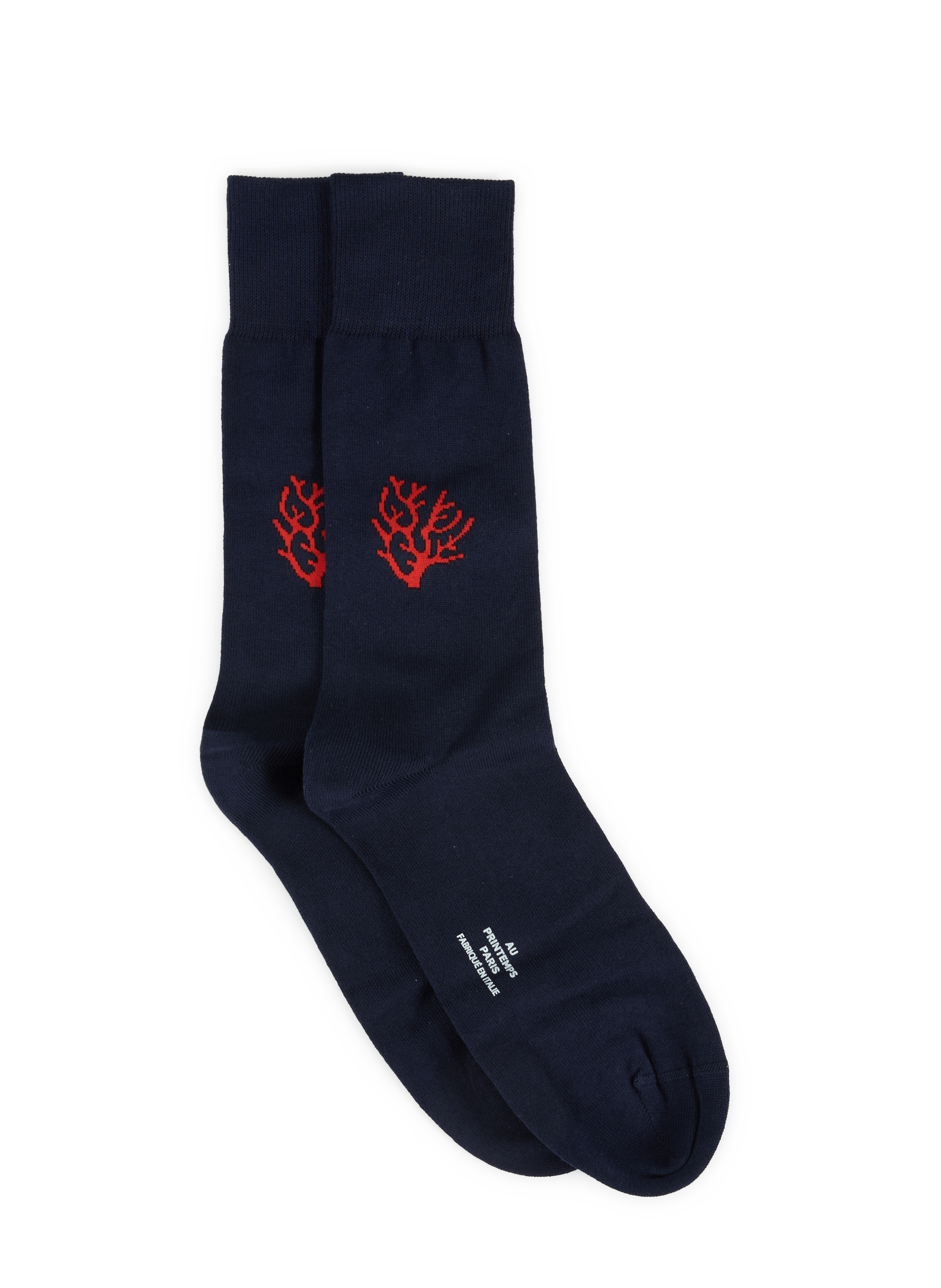Coral-print knee-high socks in a cotton blend AU PRINTEMPS PARIS Blue